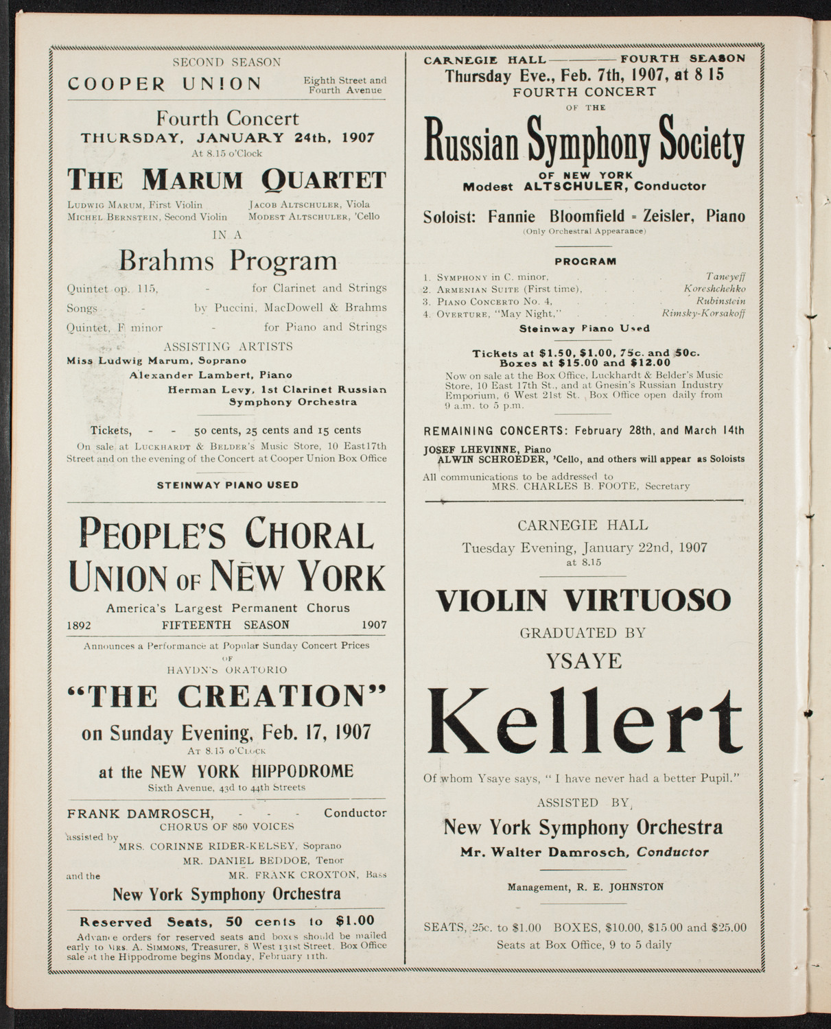 Russian Symphony Society of New York, January 17, 1907, program page 10