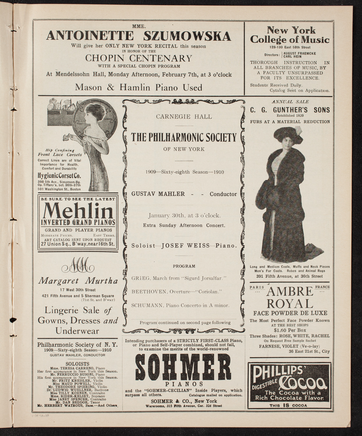 New York Philharmonic, January 30, 1910, program page 5