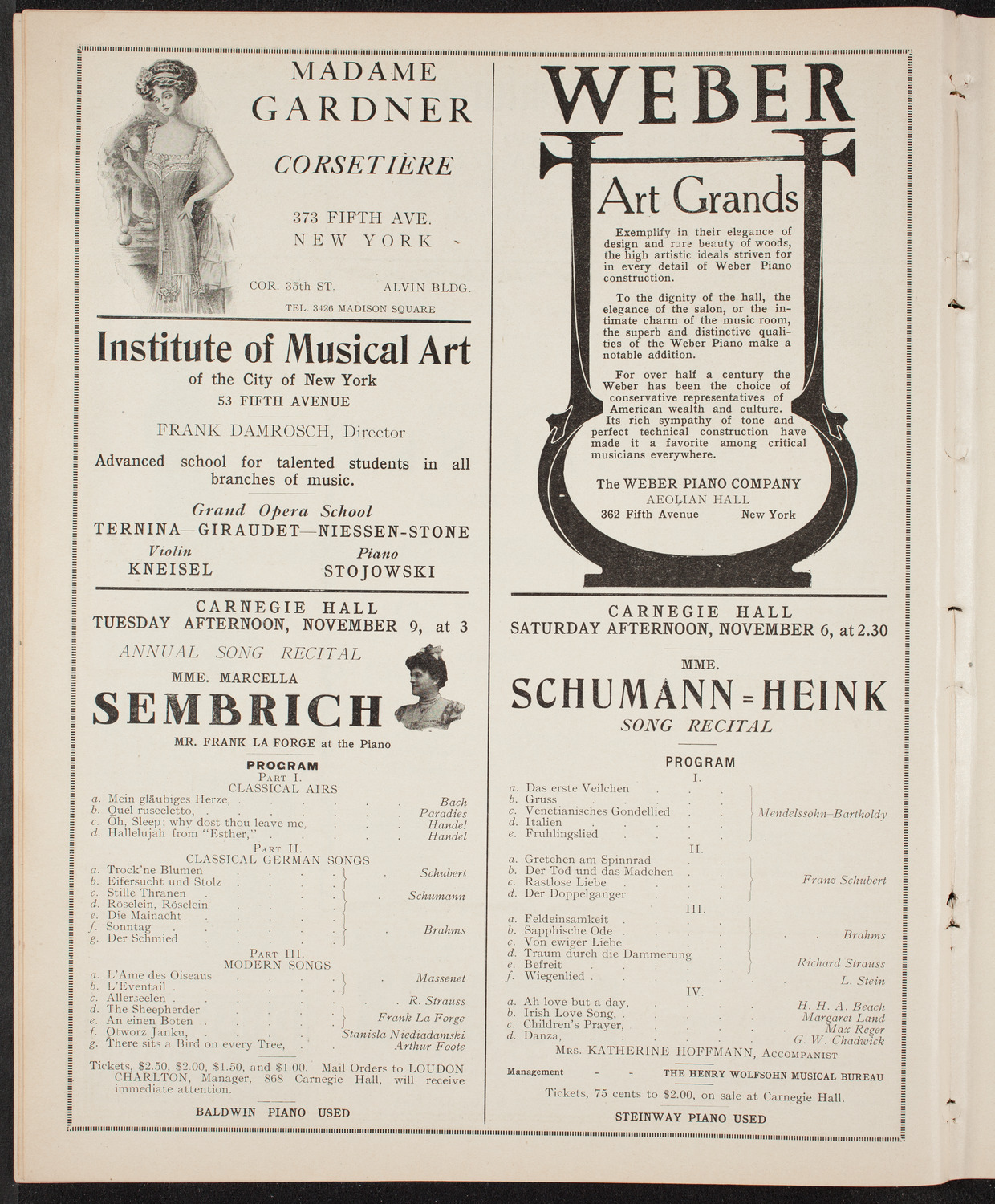 Johanna Gadski, Soprano, October 31, 1909, program page 6