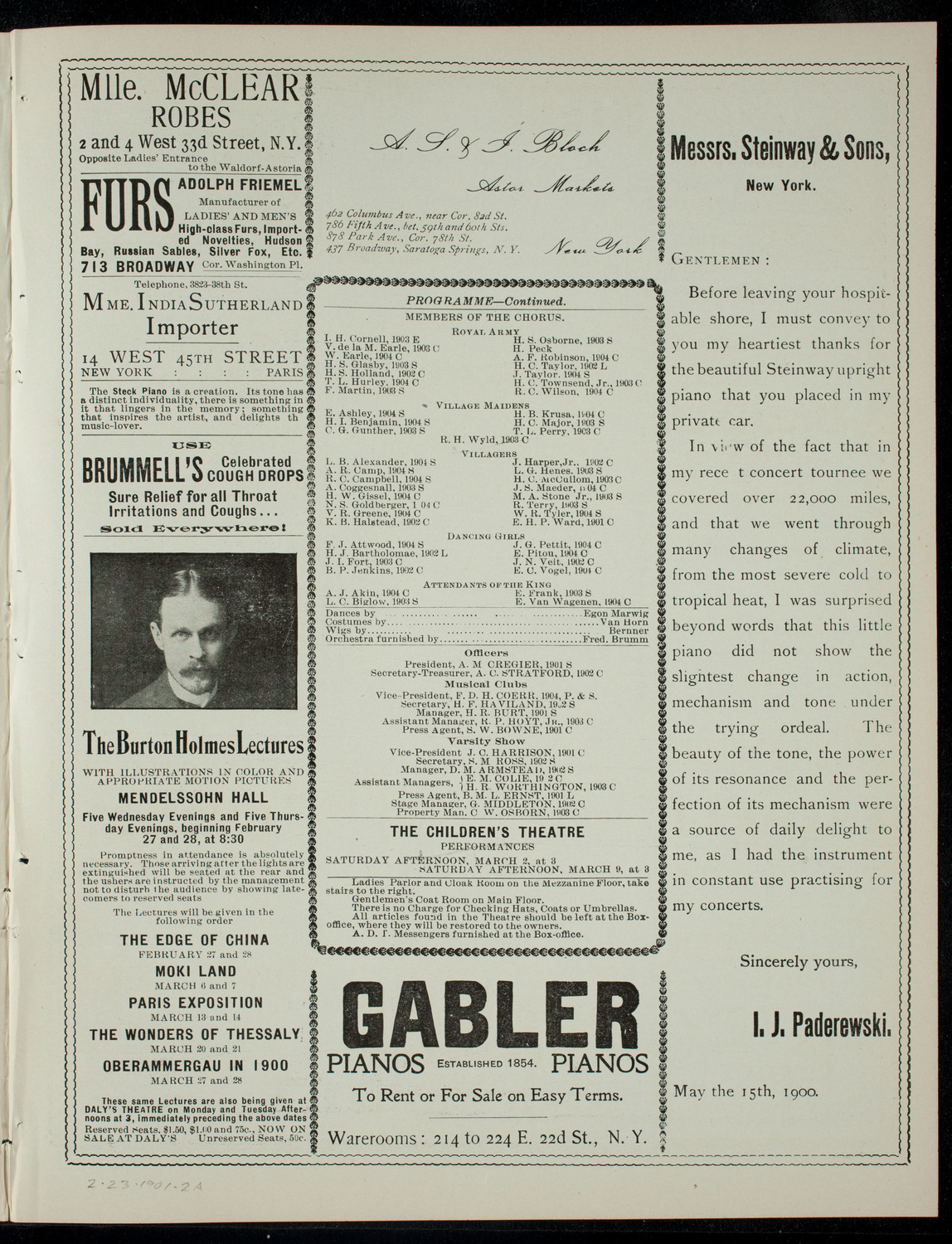 The Columbia University Musical Society, February 23, 1901, program page 3