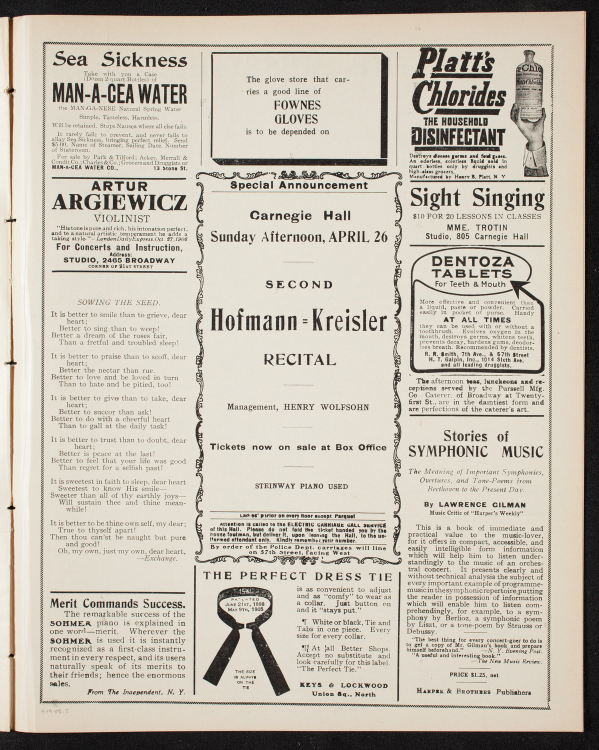 New York Festival Chorus and Orchestra, April 19, 1908, program page 9