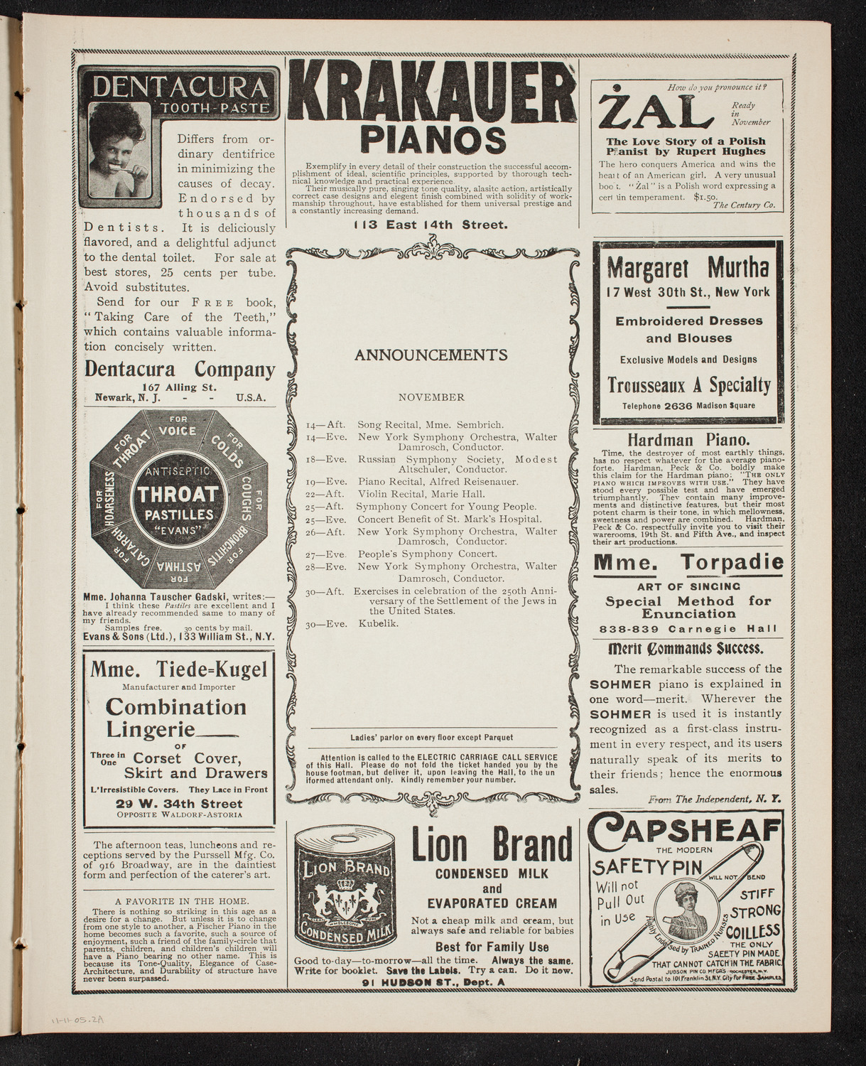 Boston Symphony Orchestra, November 11, 1905, program page 3