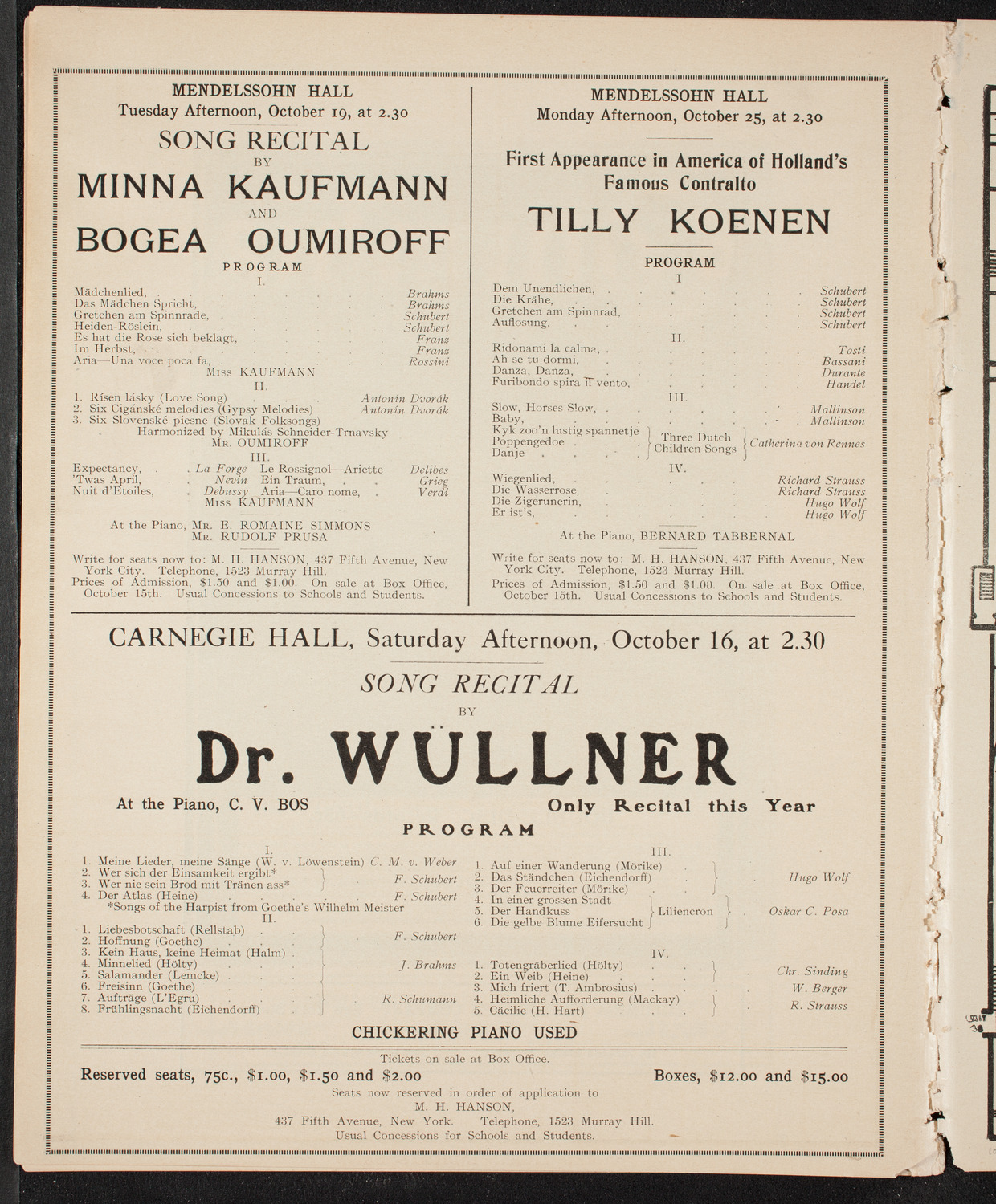 David Bispham, Baritone, October 10, 1909, program page 12