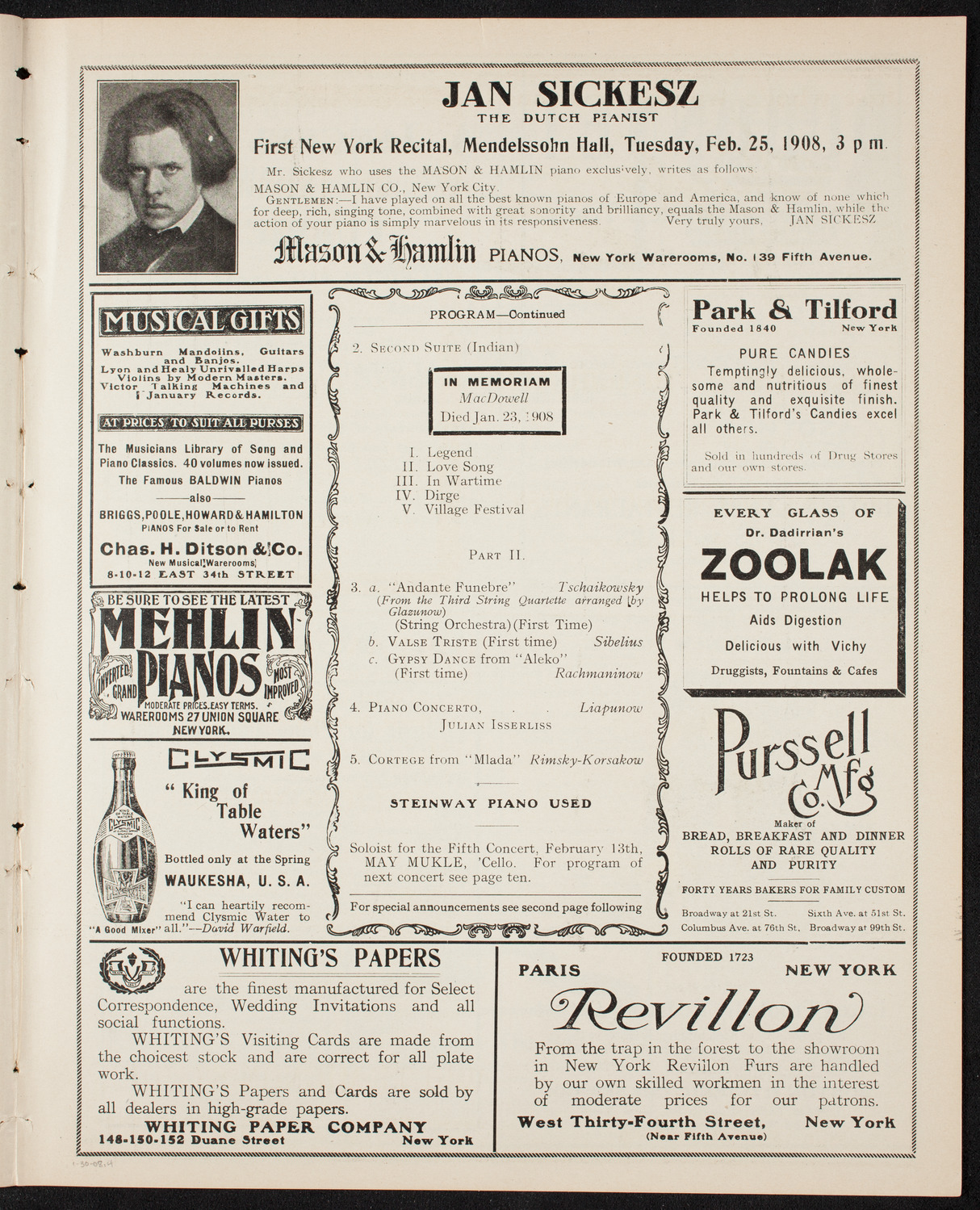 Russian Symphony Society of New York, January 30, 1908, program page 7