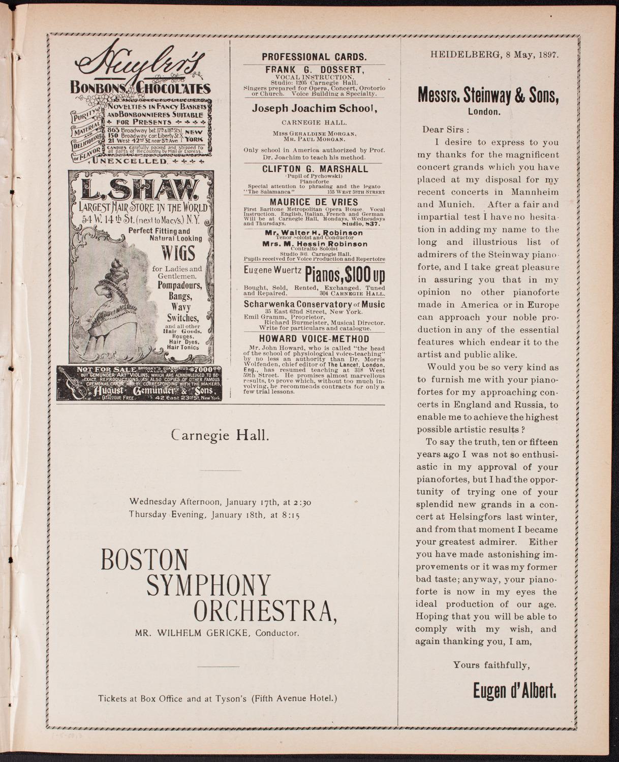 New York Philharmonic, January 5, 1900, program page 5