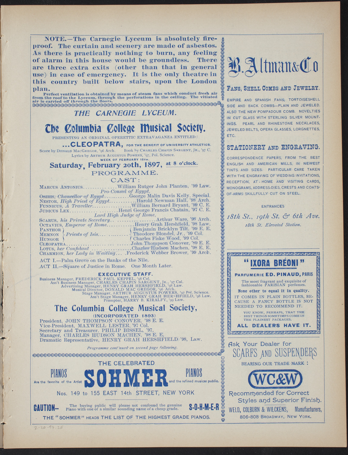 Columbia College Musical Society, February 20, 1897, program page 3