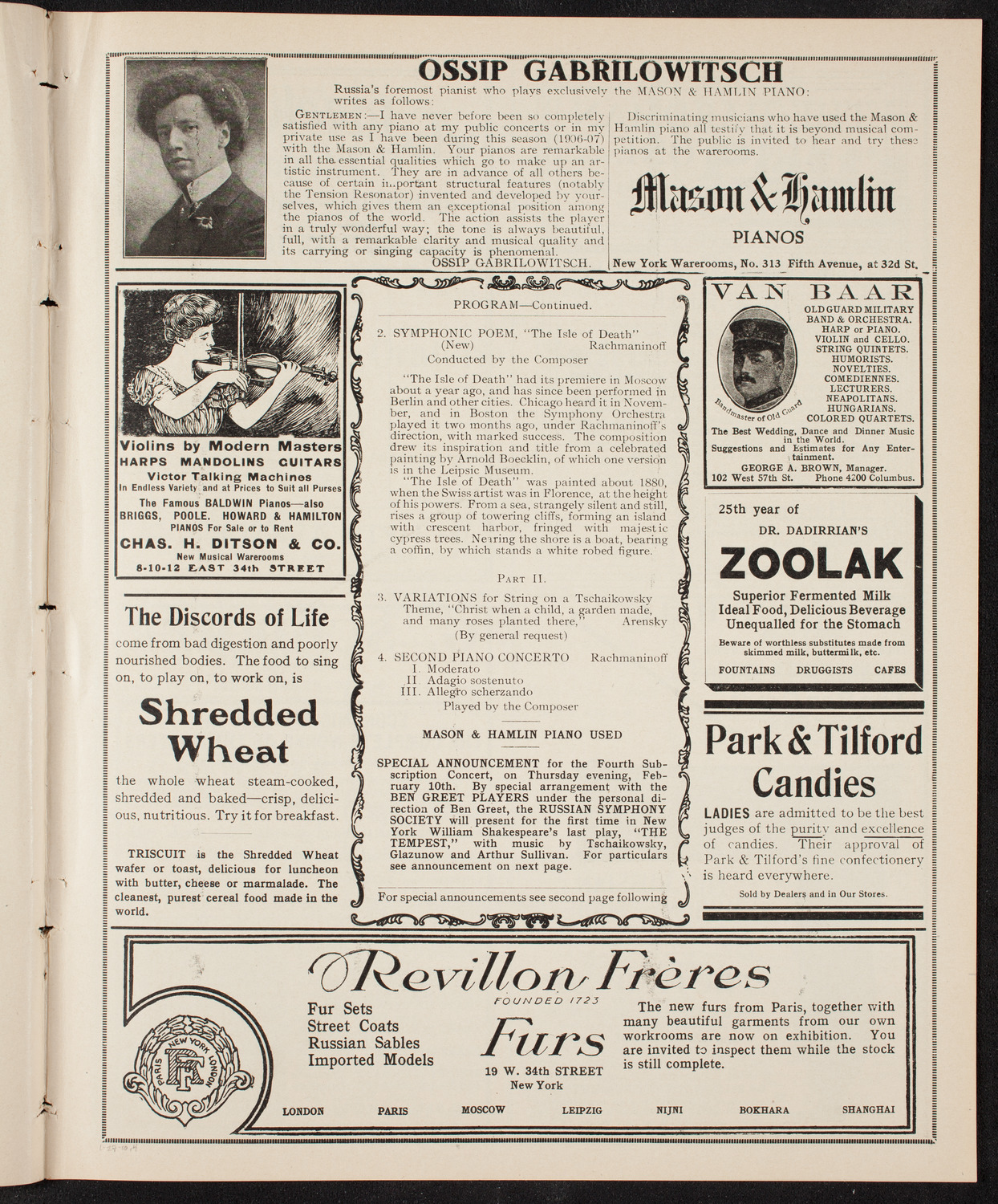 Russian Symphony Society of New York, January 27, 1910, program page 7