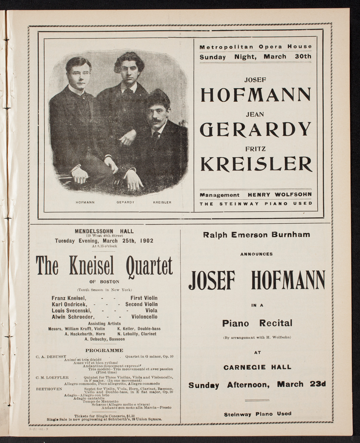 Jan Kubelik, Violin, with Maria Victoria Torrilhon, Piano, March 21, 1902, program page 5
