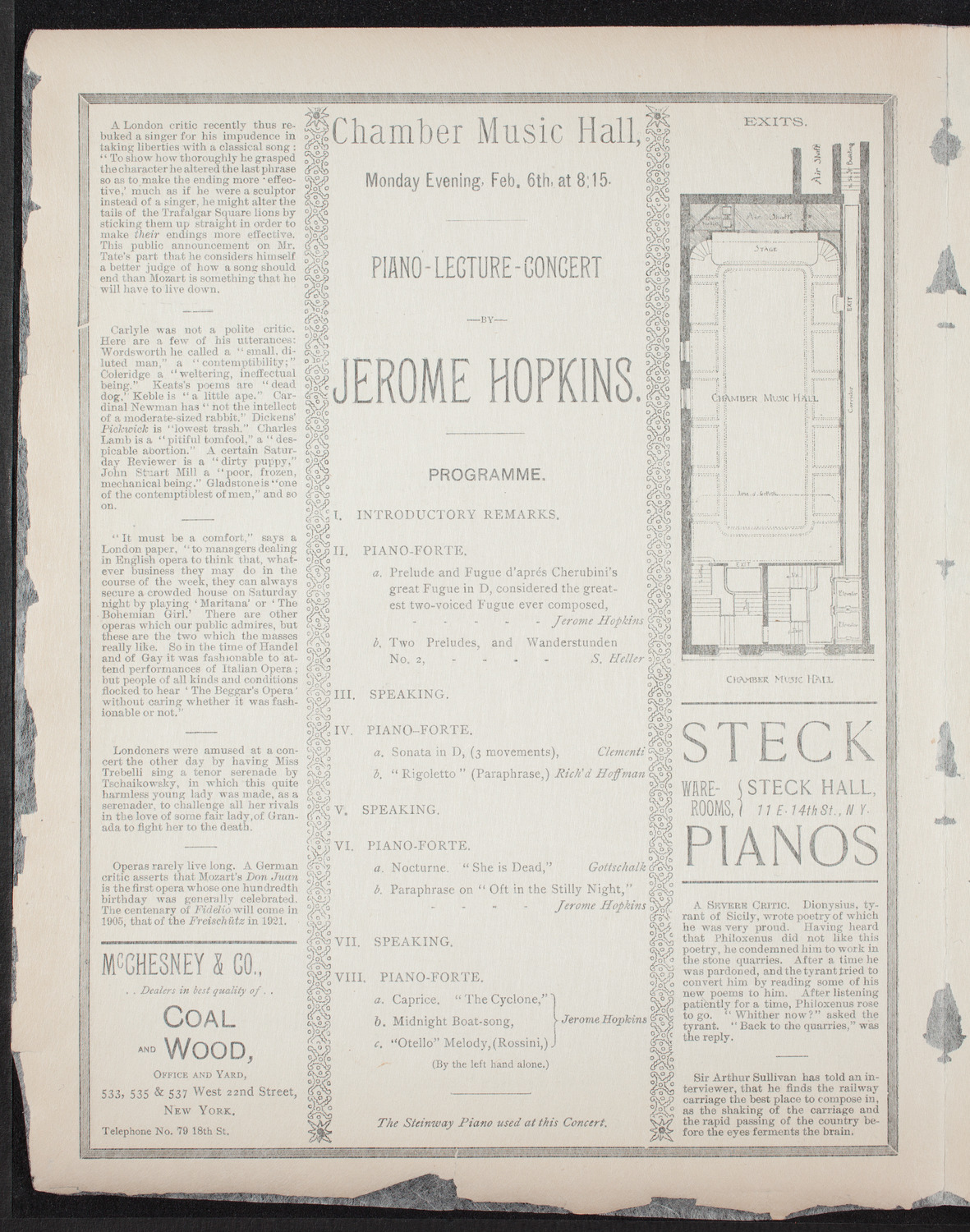 Lecture-Recital by Jerome Hopkins, February 6, 1893, program page 2