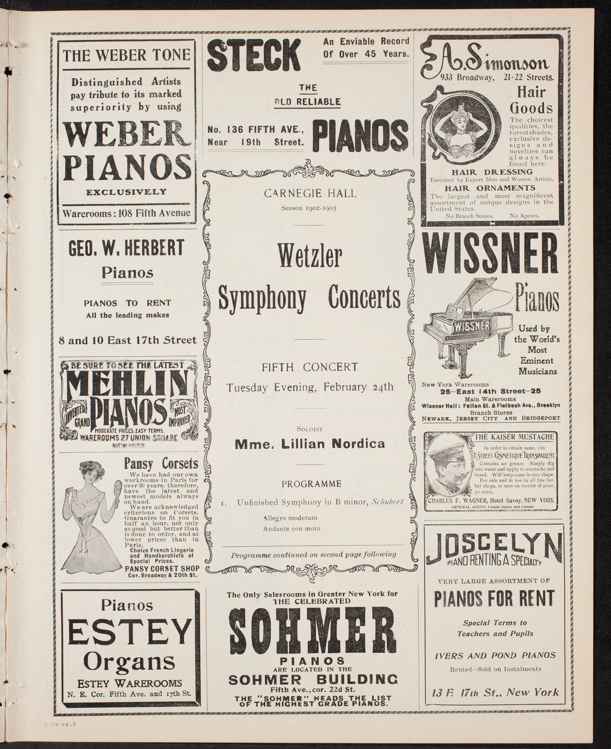 Wetzler Symphony Orchestra, February 24, 1903, program page 5