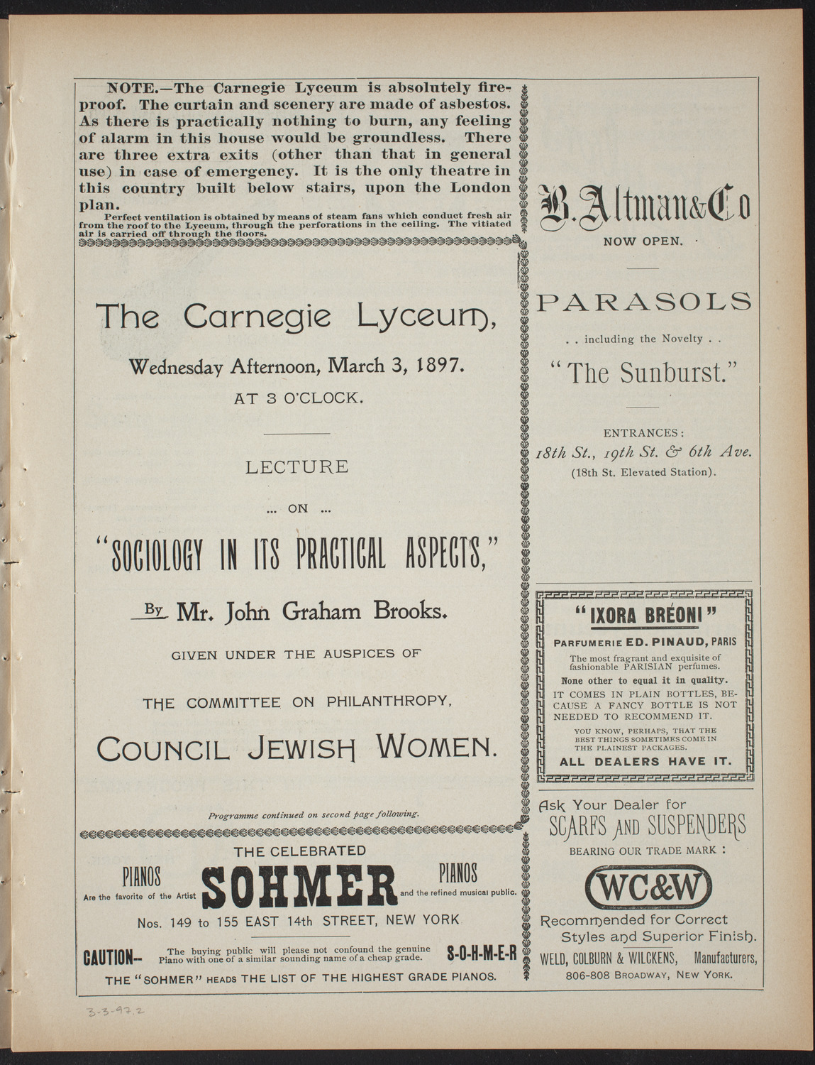Lecture Series: Sociology in its Practical Aspects, March 3, 1897, program page 3