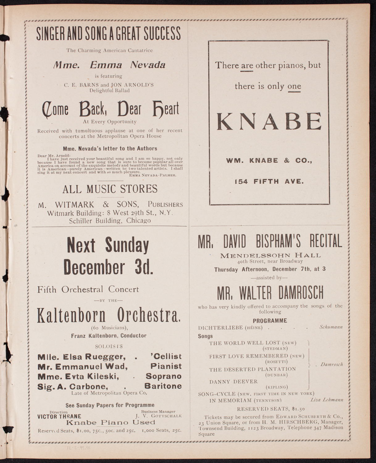 Saalfield Concert, December 2, 1899, program page 7