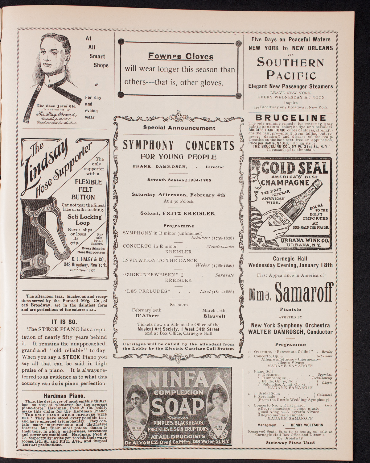 Eugène Ysaÿe, Violin, with the New York Symphony Orchestra, January 15, 1905, program page 9