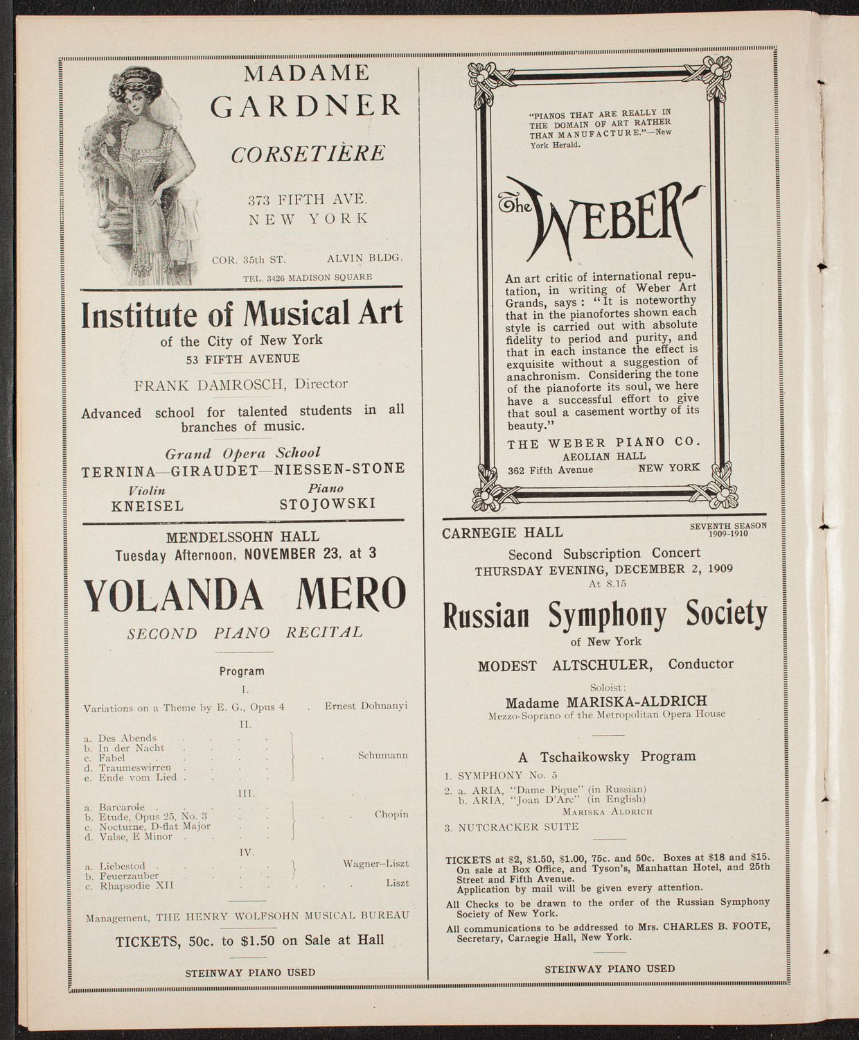 Russian Symphony Society of New York, November 18, 1909, program page 6