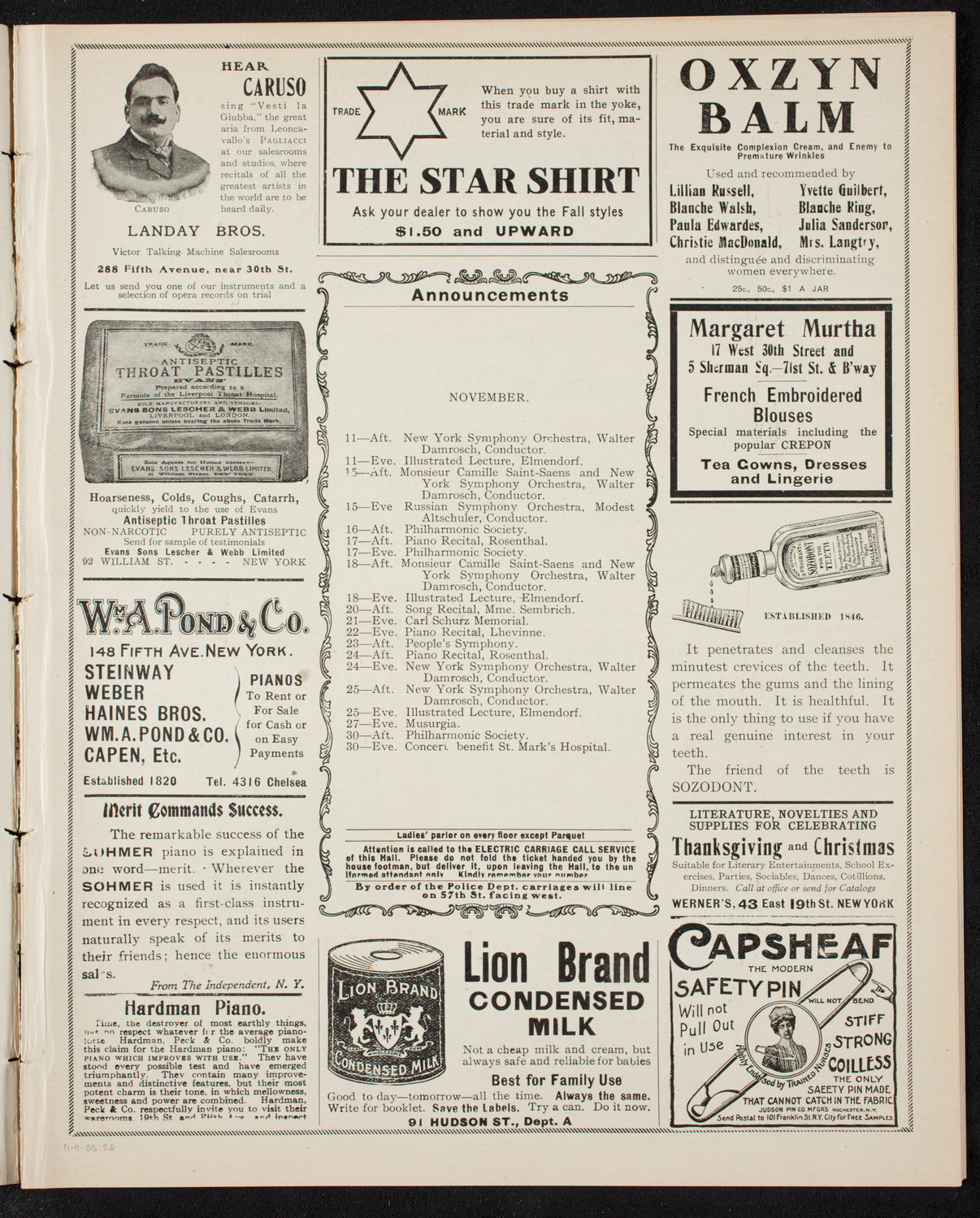New York Symphony Orchestra, November 11, 1906, program page 3