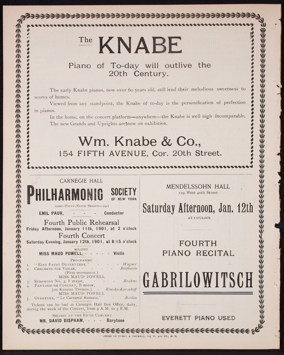 Sousa and His Band, January 5, 1901, program page 8