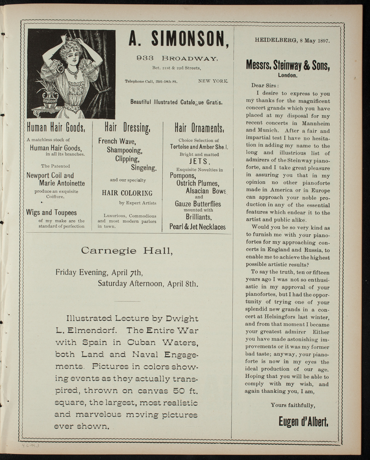 Amateur Comedy Club, April 6, 1899, program page 5