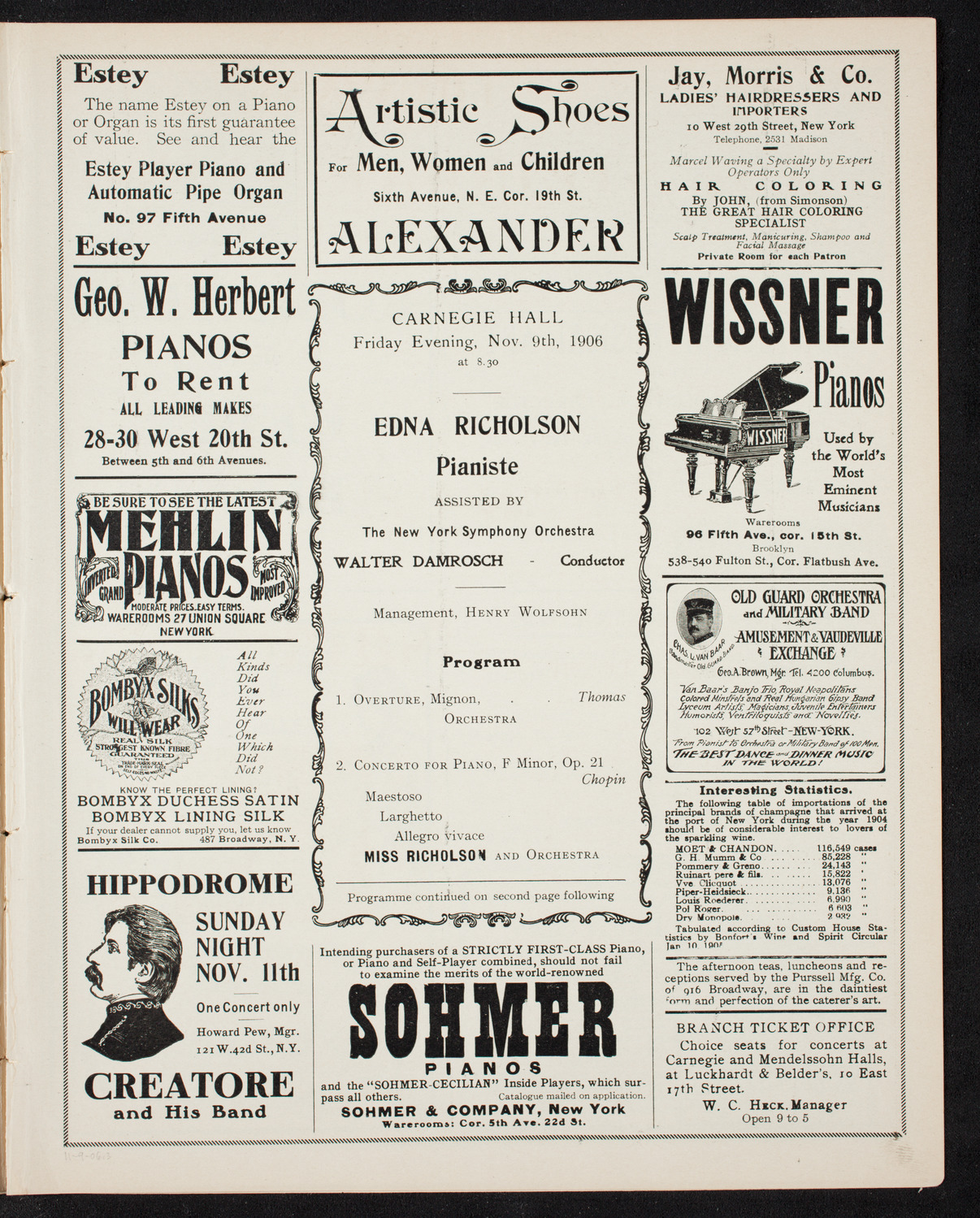 Edna Richolson with New York Symphony Orchestra, November 9, 1906, program page 5