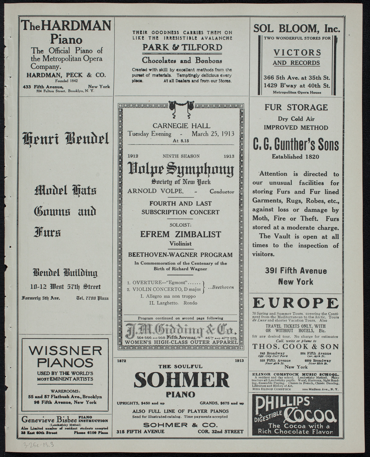 Volpe Symphony Society of New York, March 25, 1913, program page 5