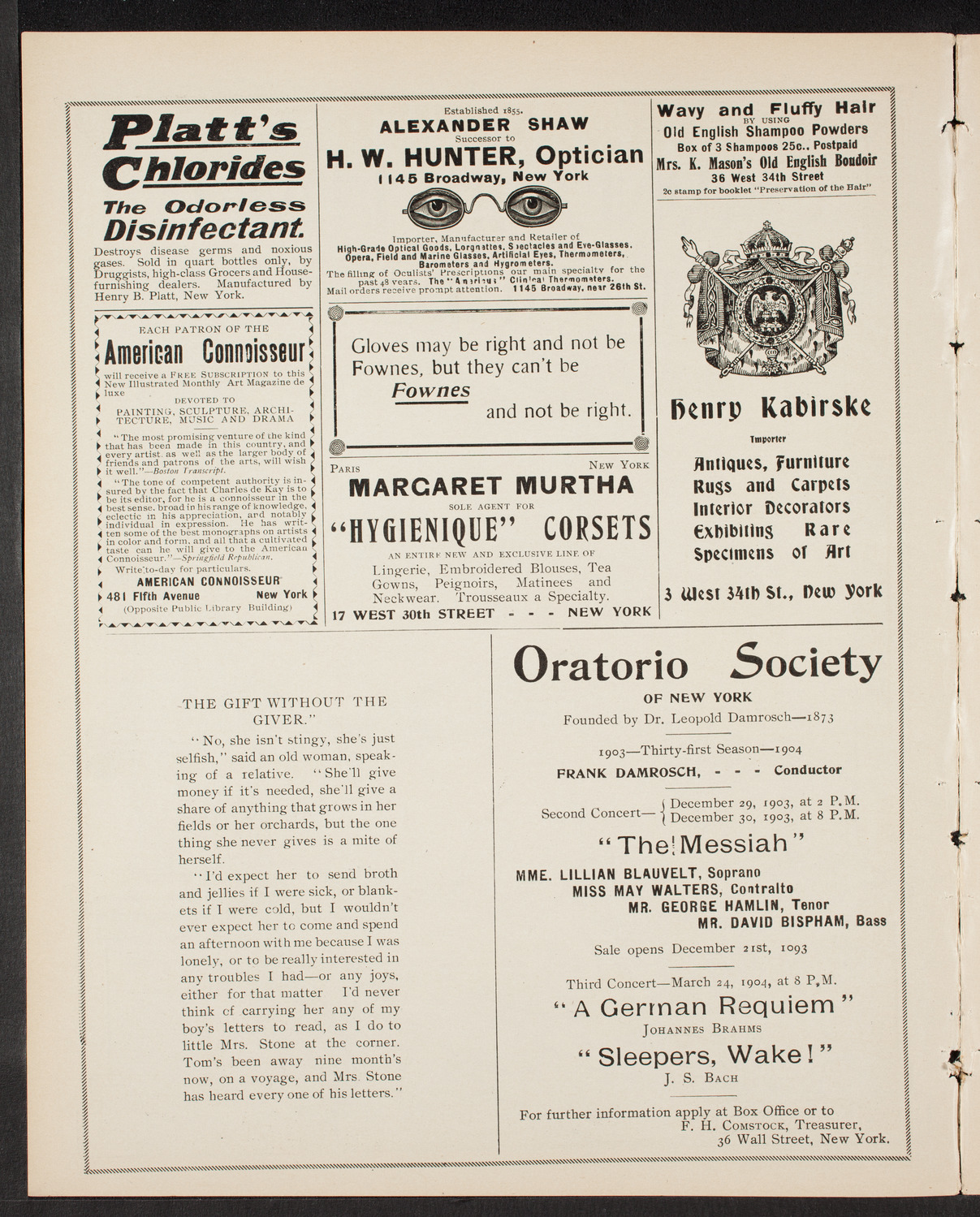 Benefit: German Hospital and Dispensary, November 29, 1903, program page 2