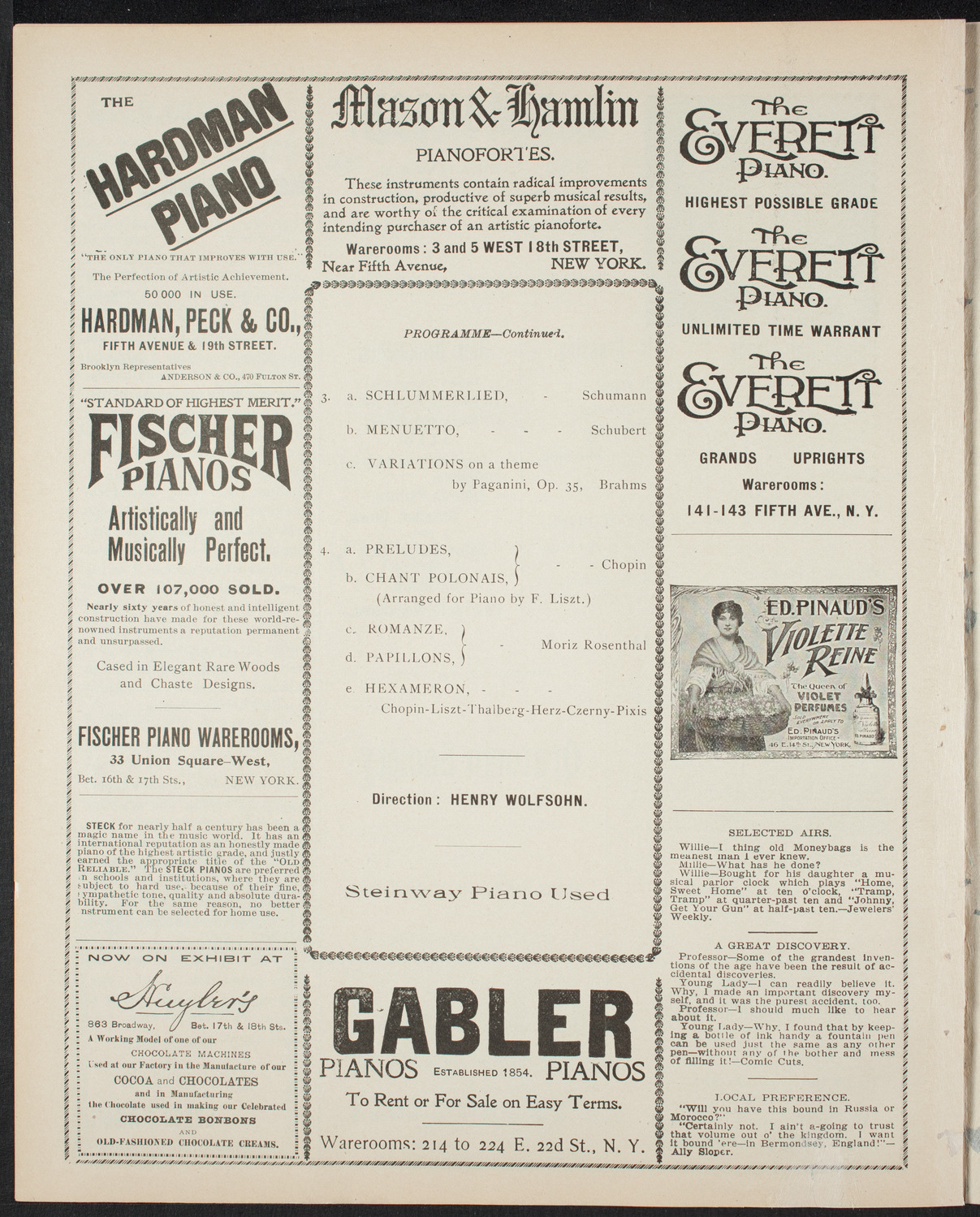 Moriz Rosenthal, Piano, January 26, 1899, program page 6