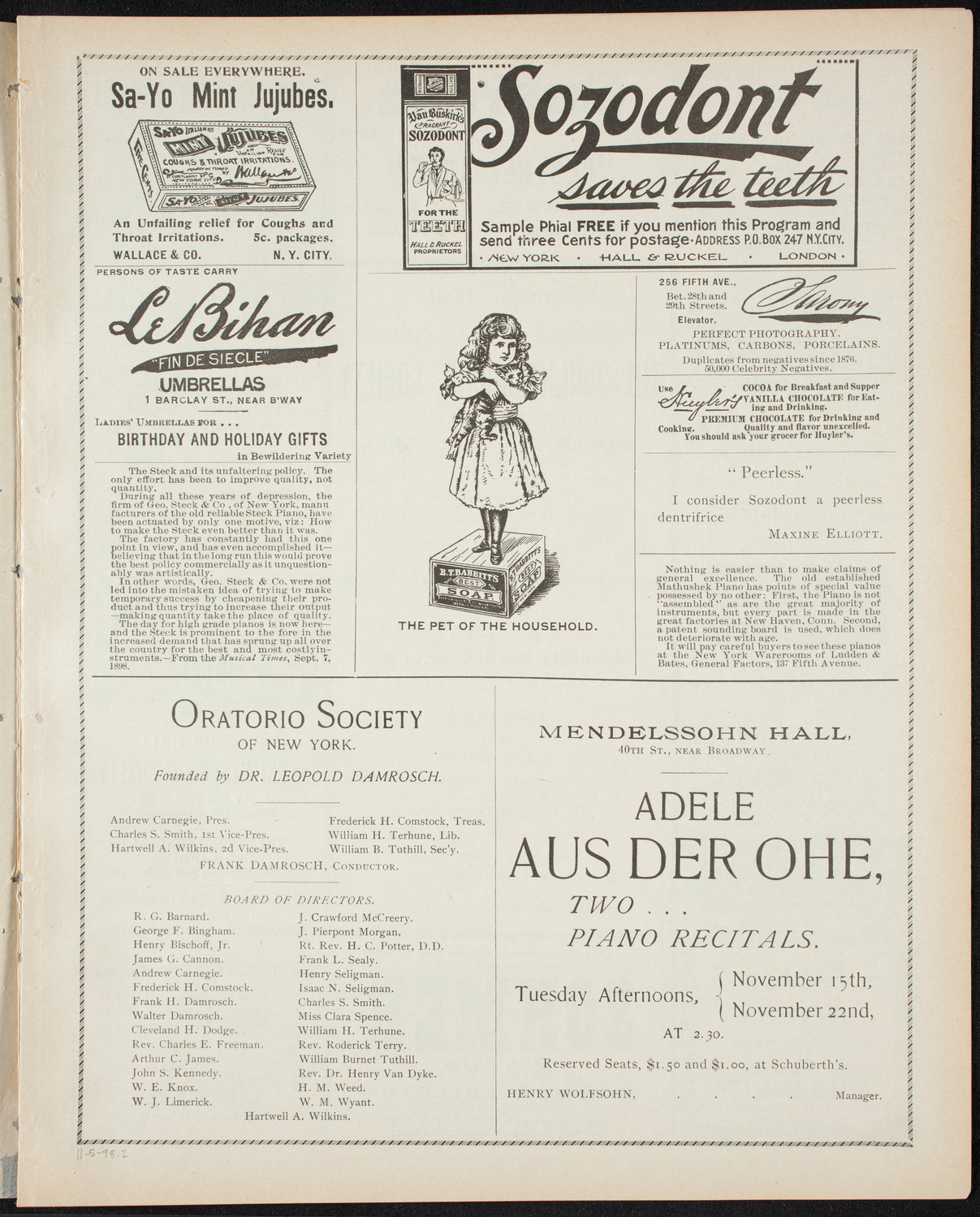 New York Philharmonic, November 5, 1898, program page 3