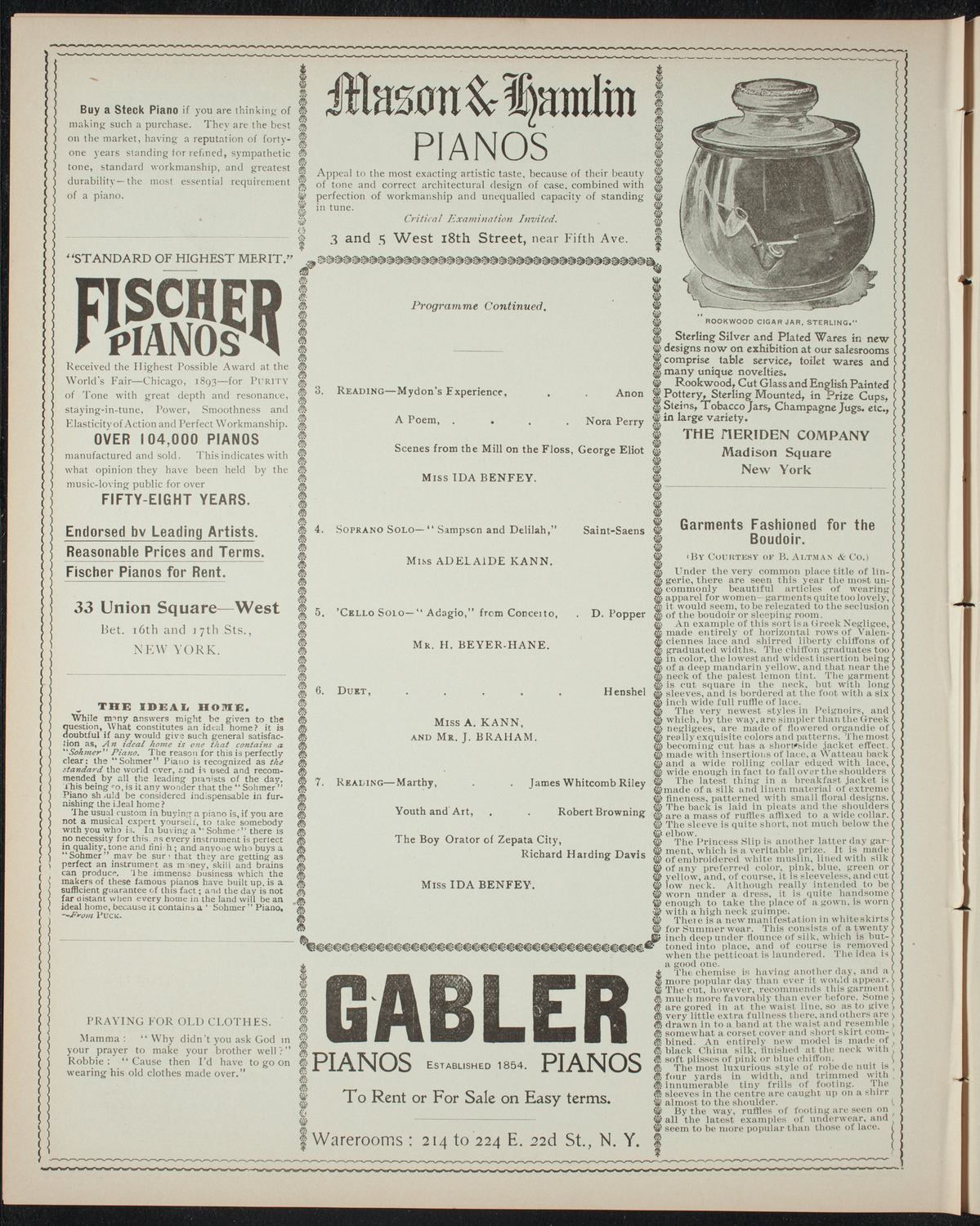 Reading and Musicale/ Benefit: Industrial School for Poor Girls, April 23, 1898, program page 6