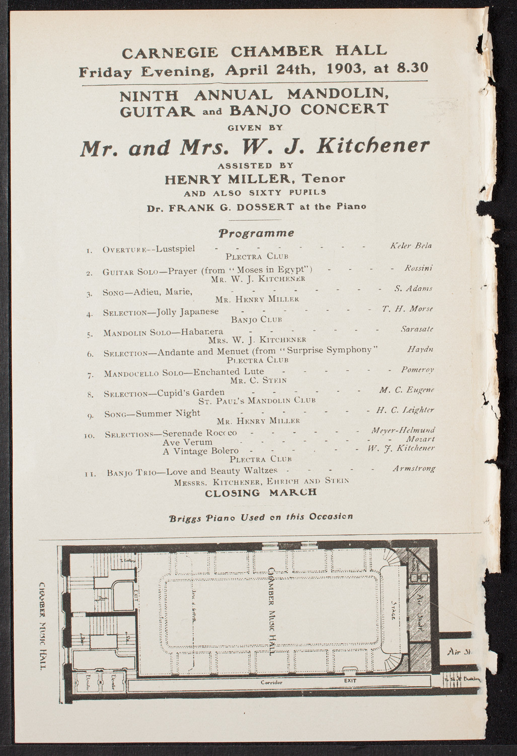 Ninth Annual Mandolin, Guitar and Banjo Concert Given By Mr. and Mrs. W.J. Kitchener, April 24, 1903, program page 2