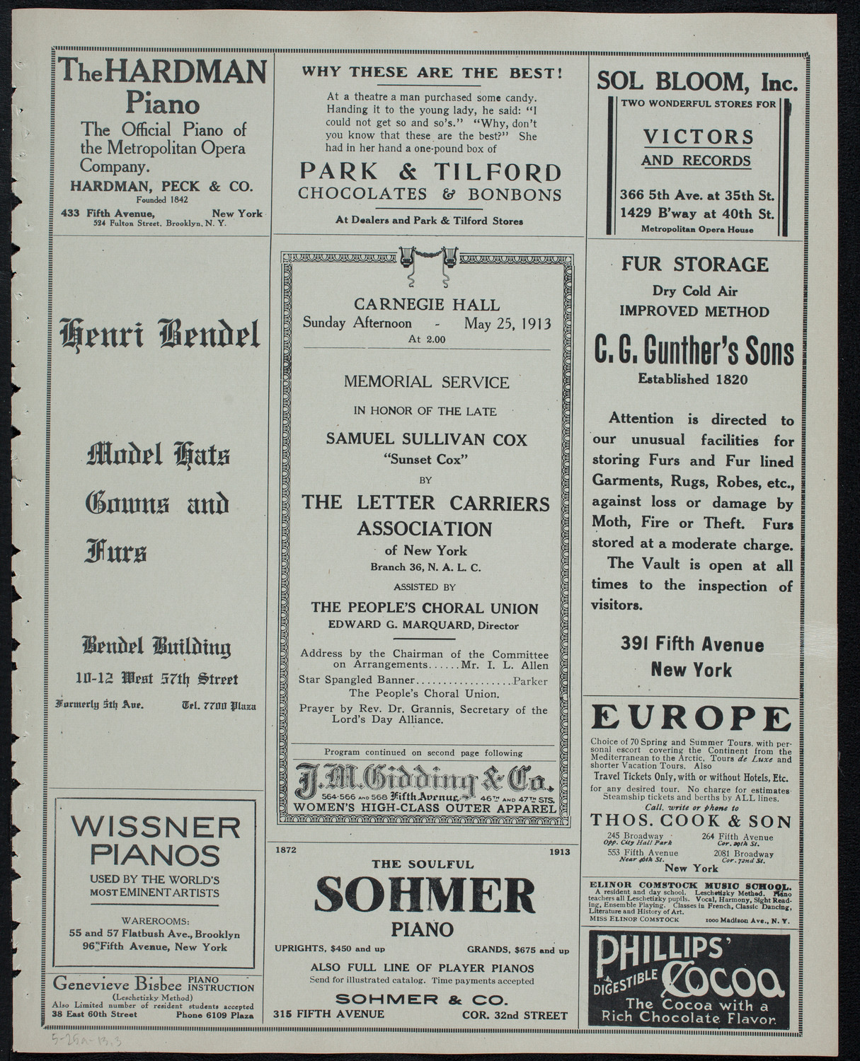 Memorial: Samuel Sullivan Cox, May 25, 1913, program page 5