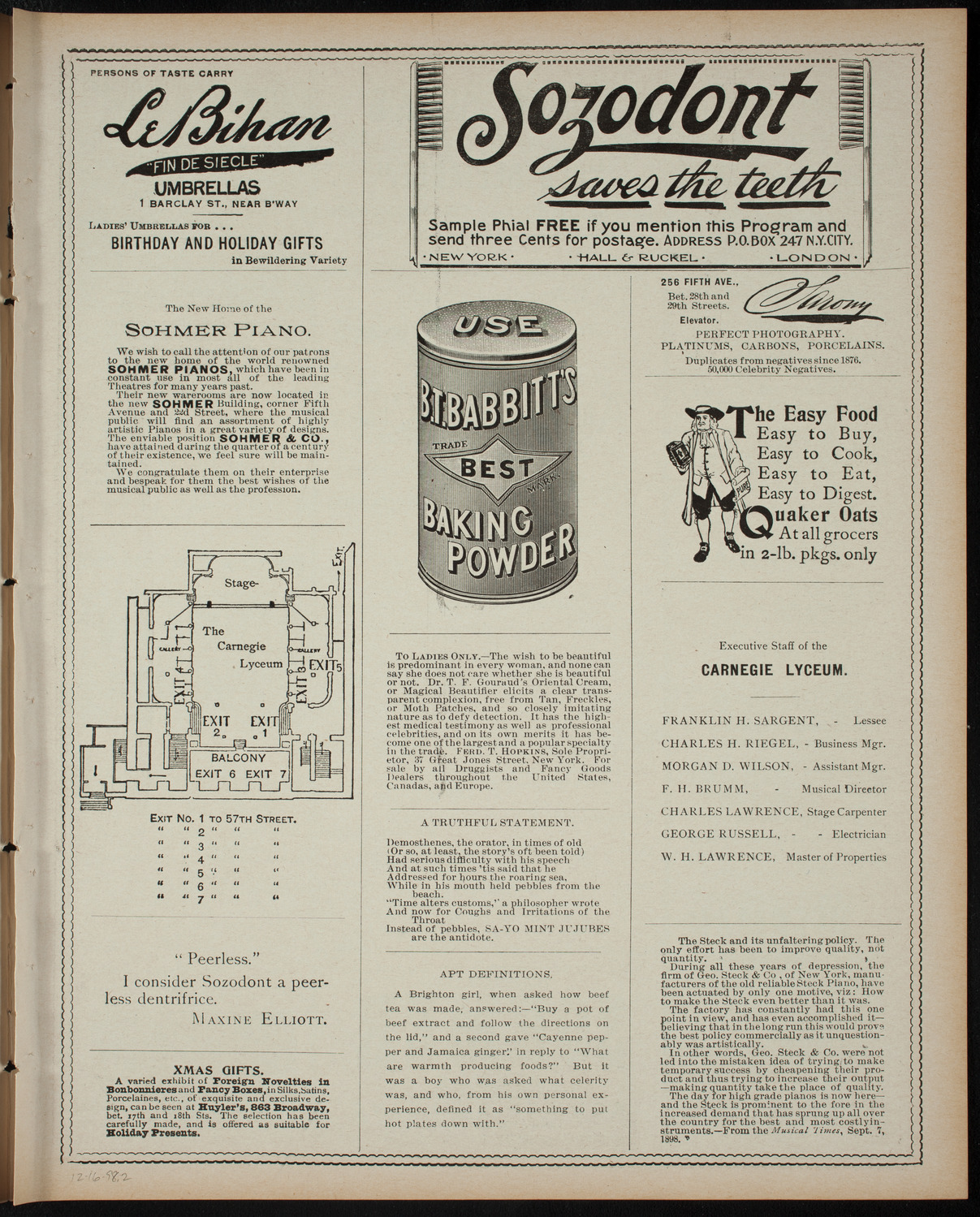 Amateur Comedy Club, December 16, 1898, program page 3