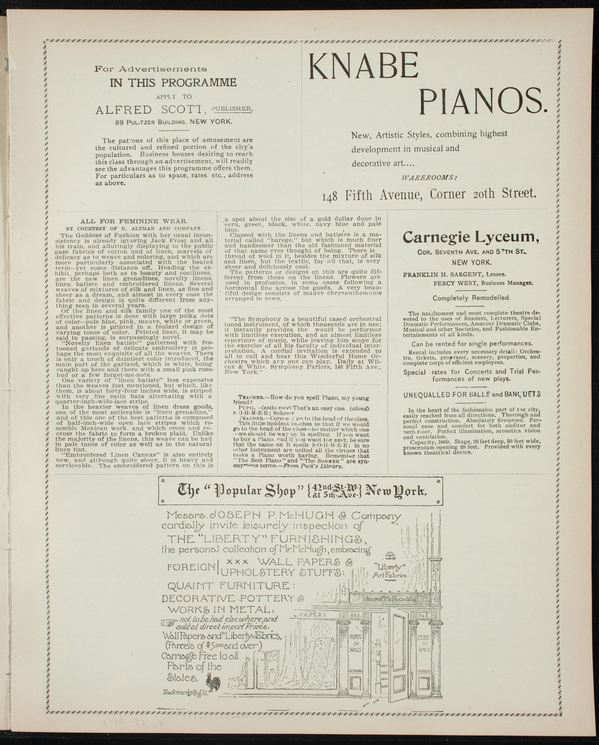 Musical Art Society of New York, March 18, 1897, program page 3