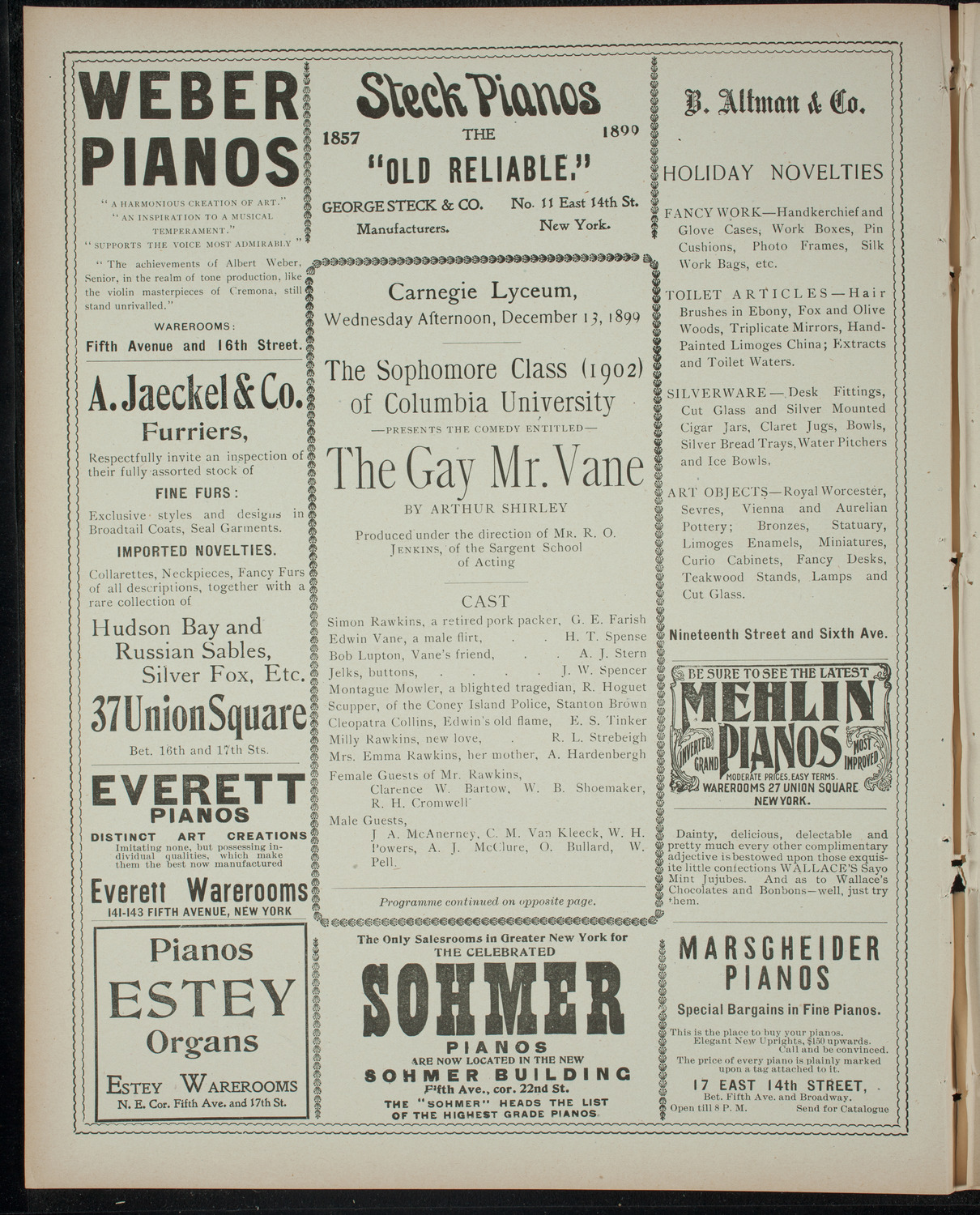 The Sophomore Class (1902) of Columbia University, December 13, 1899, program page 2