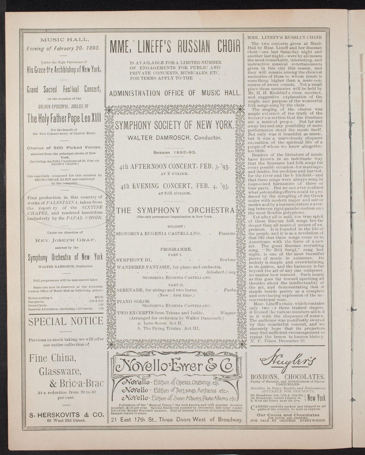 New York Symphony Orchestra, January 6, 1893, program page 6