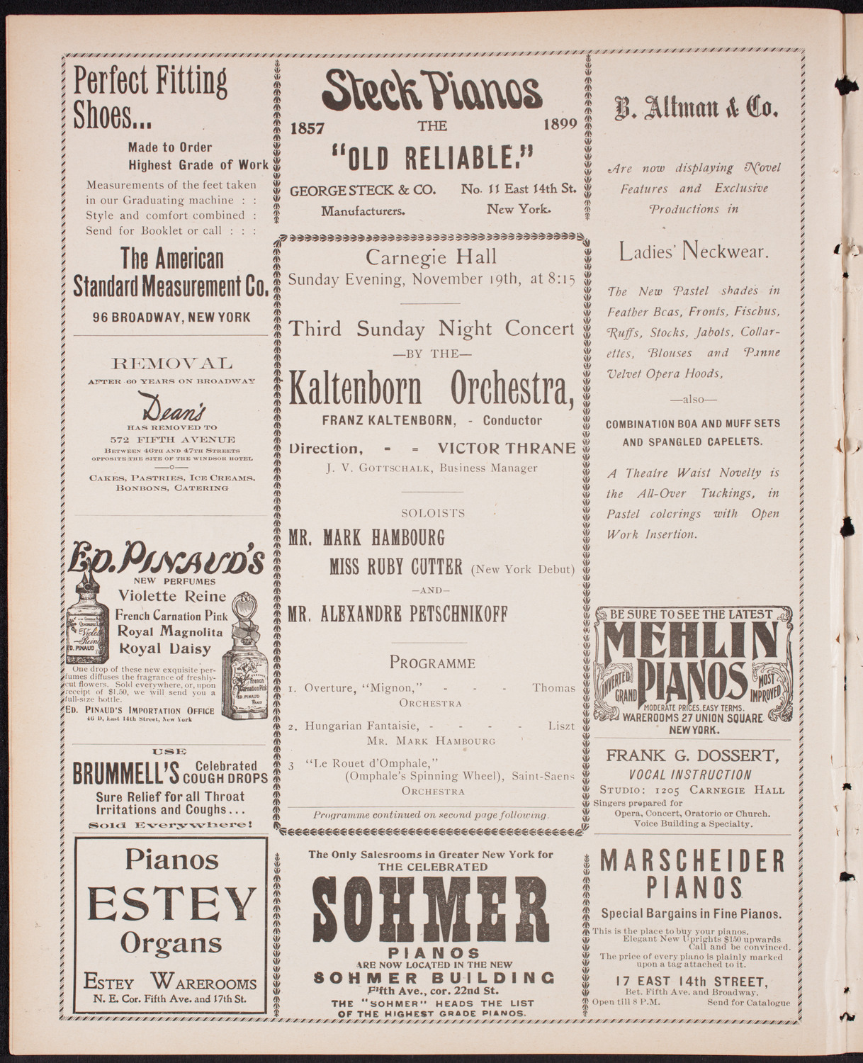 Kaltenborn Orchestra, November 19, 1899, program page 4