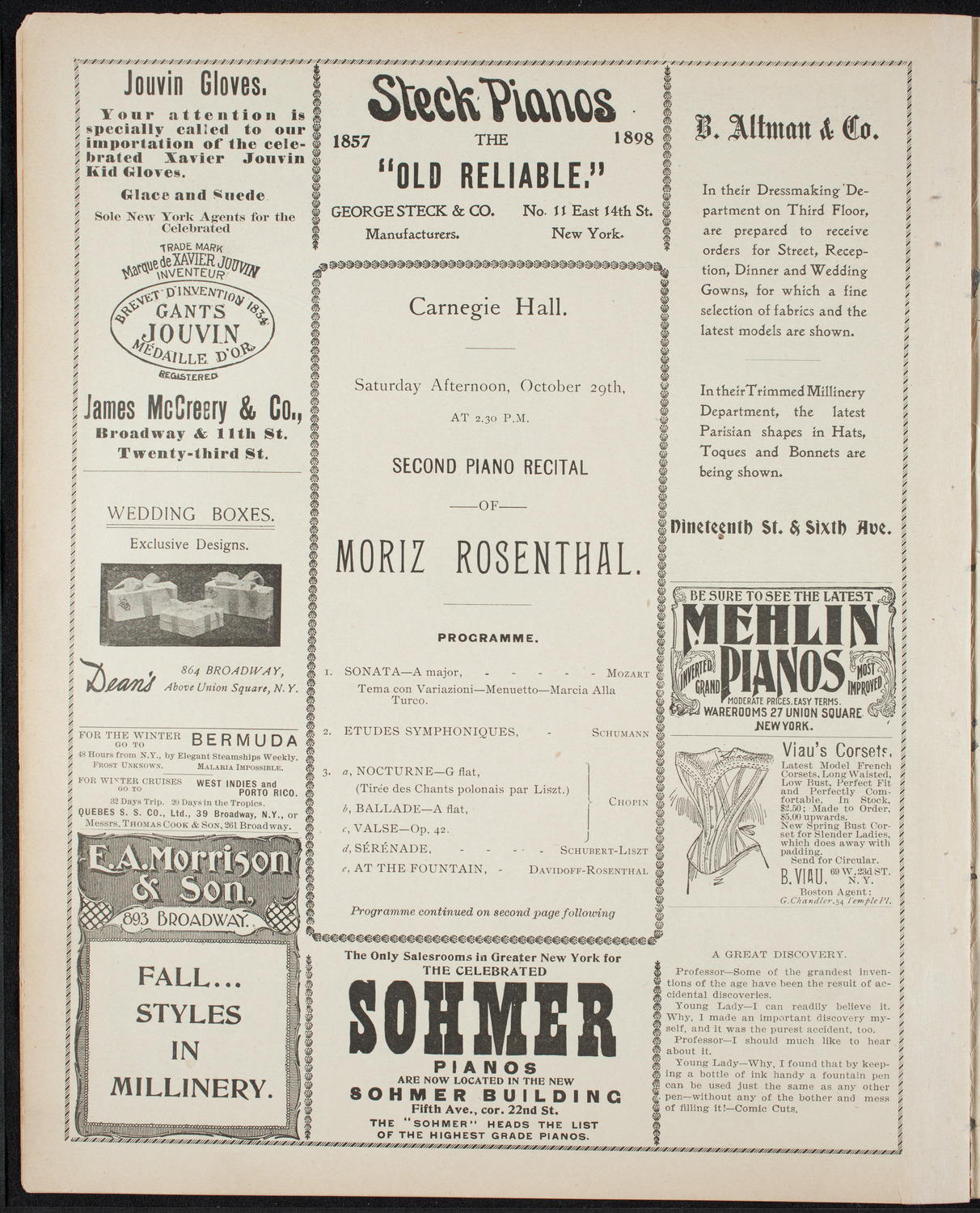 Moriz Rosenthal, Piano, October 29, 1898, program page 6