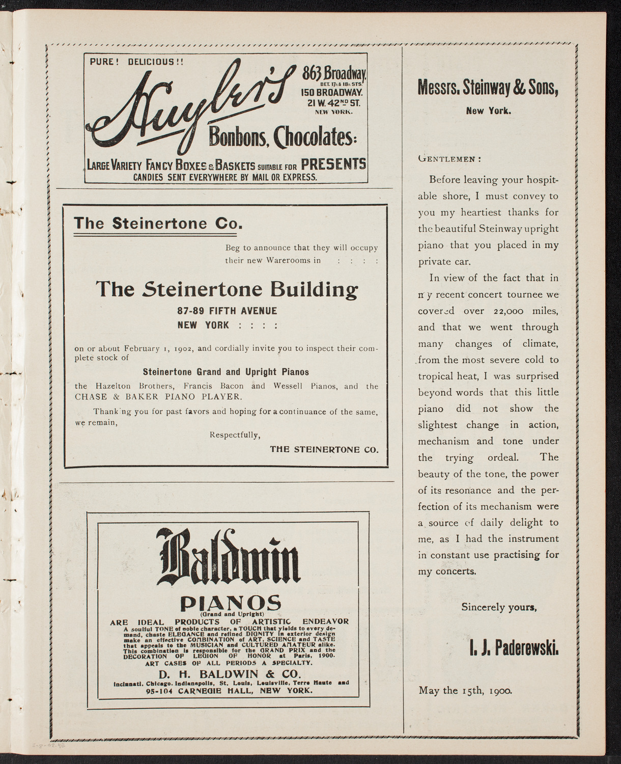 Lilli Lehmann, Johanna Gadski, Lillian Blauvelt, Sopranos, and Jan Kubelik, Violin, February 8, 1902, program page 7