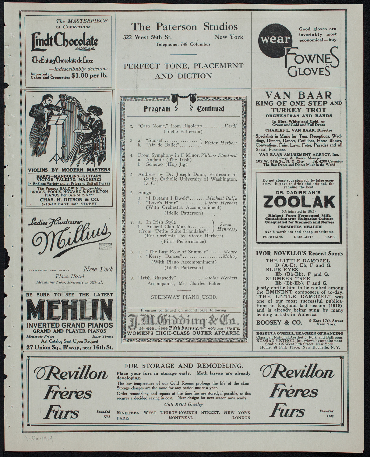 Gaelic Society: Feis Ceoil Agus Seanachas, March 23, 1913, program page 7