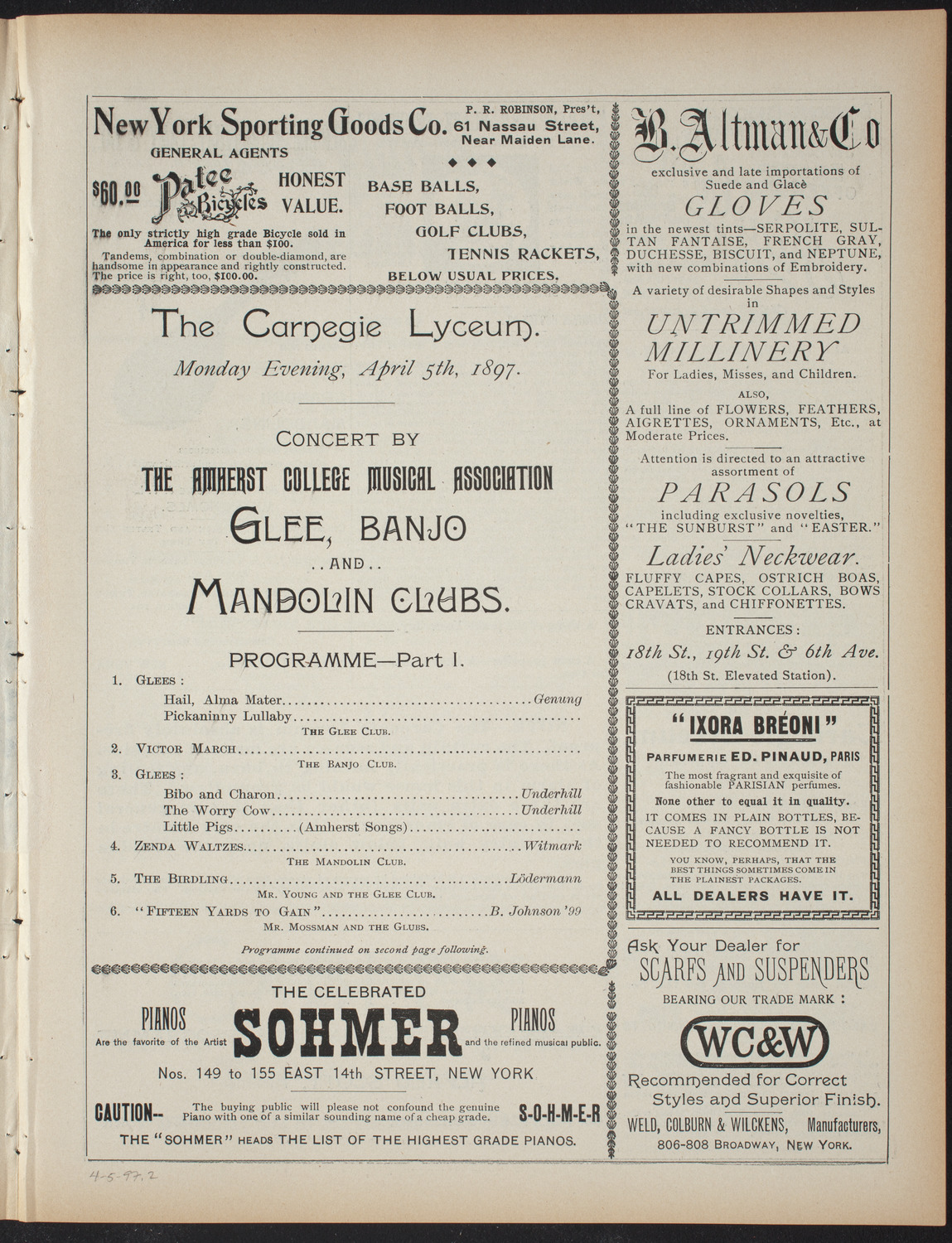 Amherst College Musical Association: Glee, Banjo, and Mandolin Clubs, April 5, 1897, program page 3