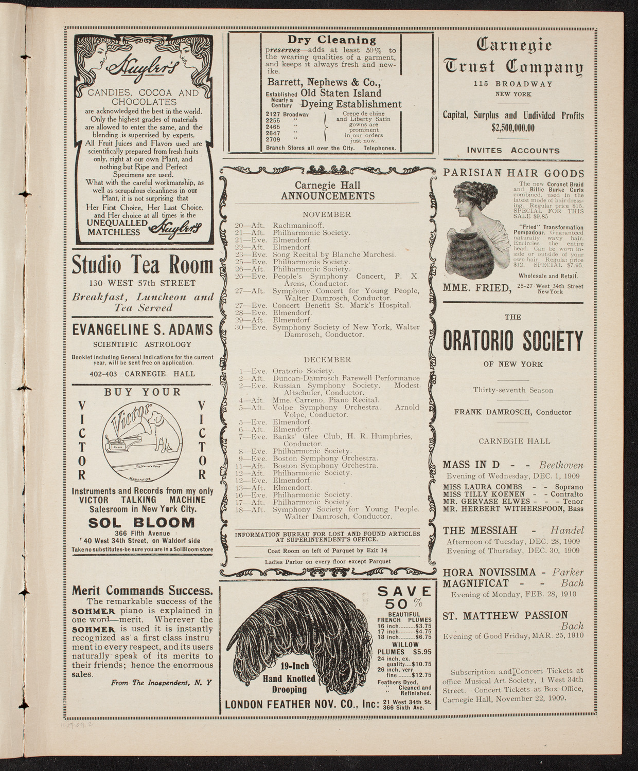 New York Philharmonic, November 19, 1909, program page 3