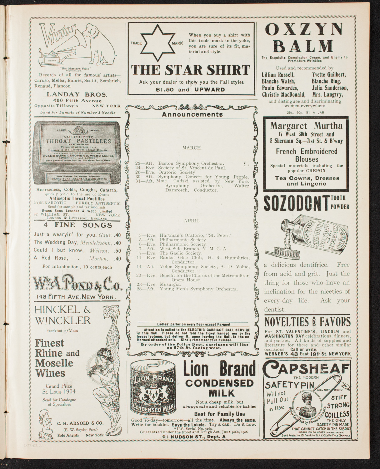 Boston Symphony Orchestra, March 23, 1907, program page 3