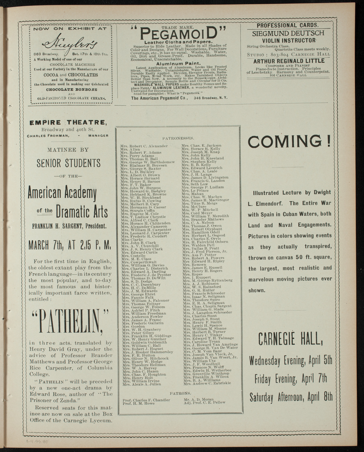 Columbia University Musical Society, March 4, 1899, program page 7