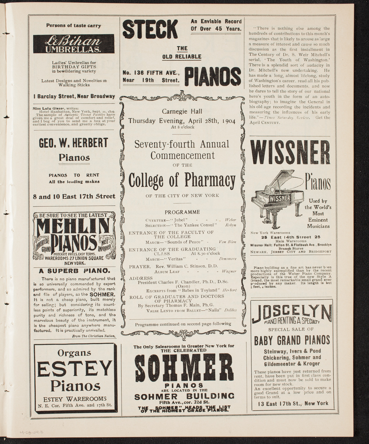 Graduation: College of Pharmacy of the City of New York, April 28, 1904, program page 5