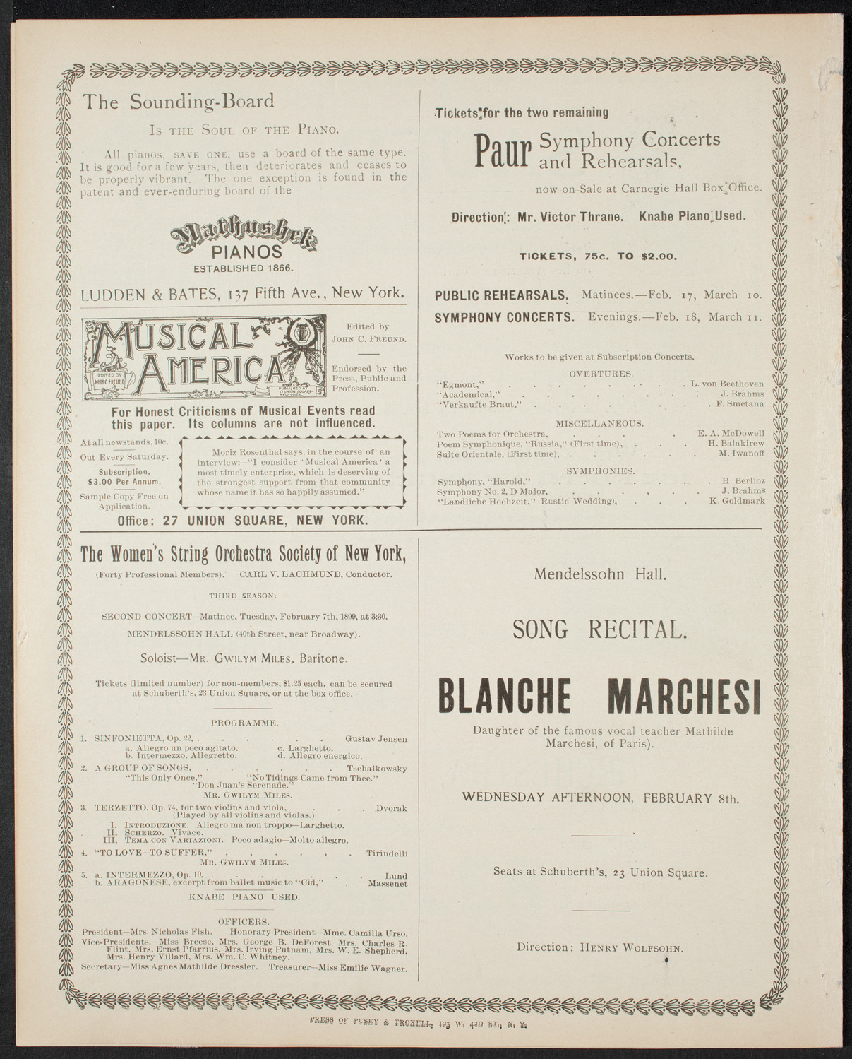 New York Philharmonic, February 3, 1899, program page 8