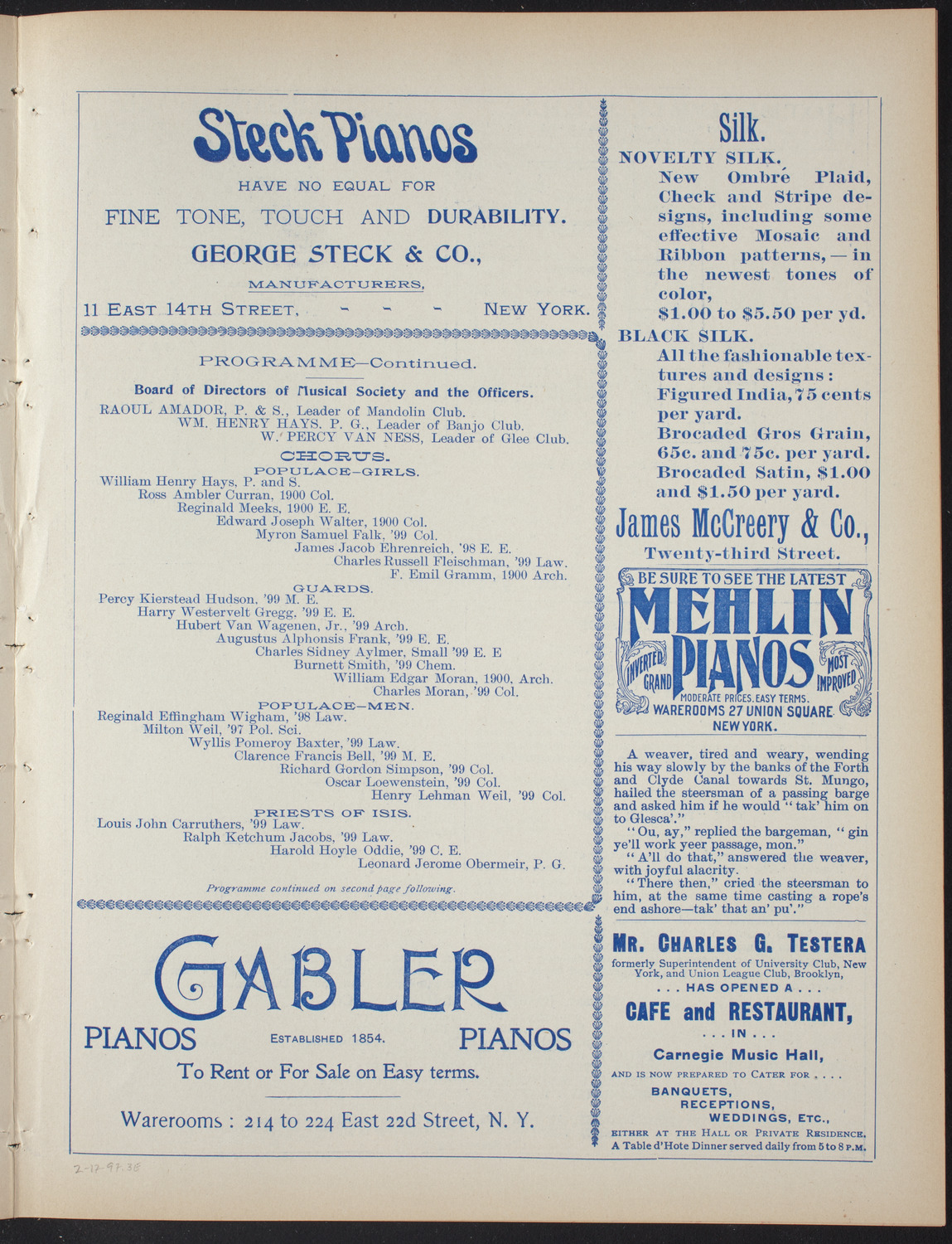 Columbia College Musical Society, February 17, 1897, program page 5