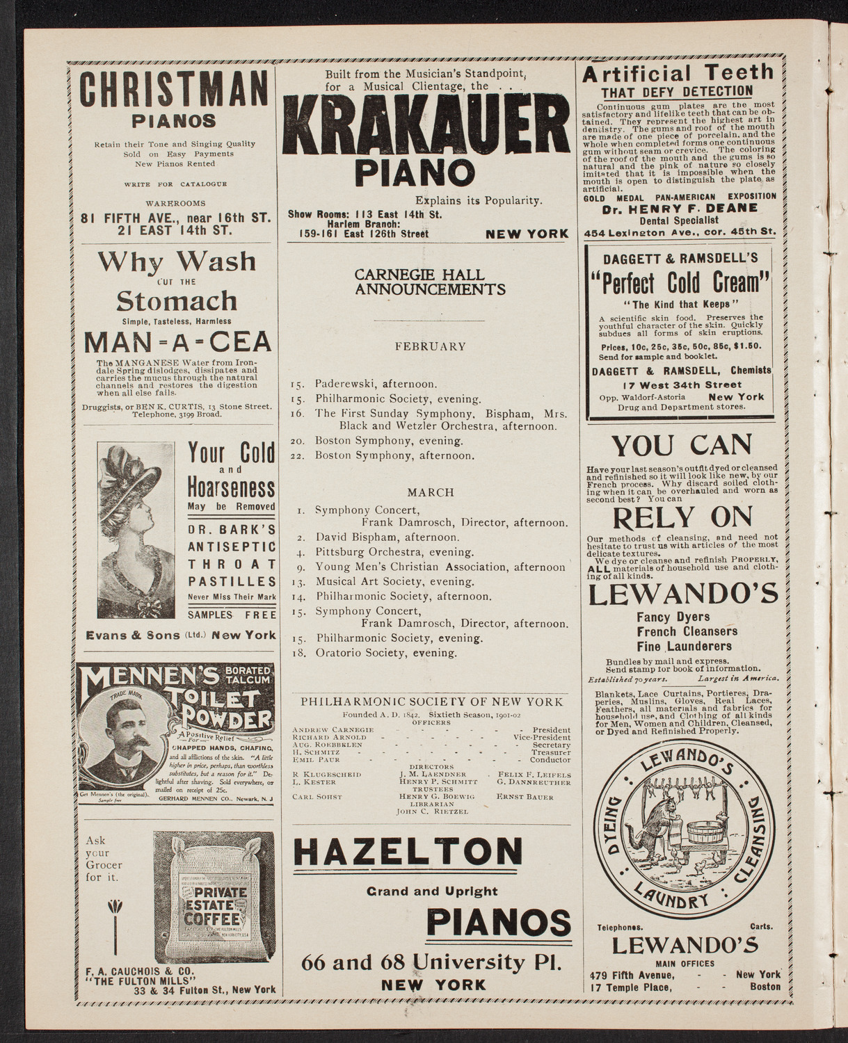 New York Philharmonic, February 14, 1902, program page 2