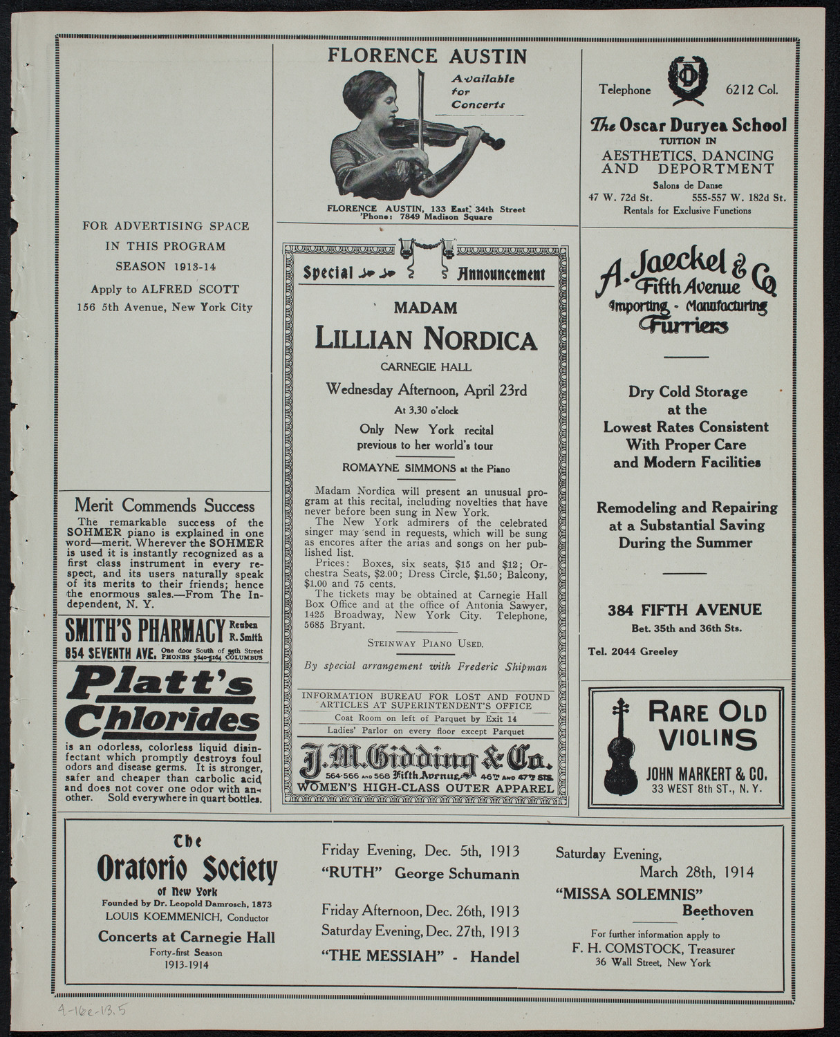 Columbia University Festival Chorus, April 16, 1913, program page 9