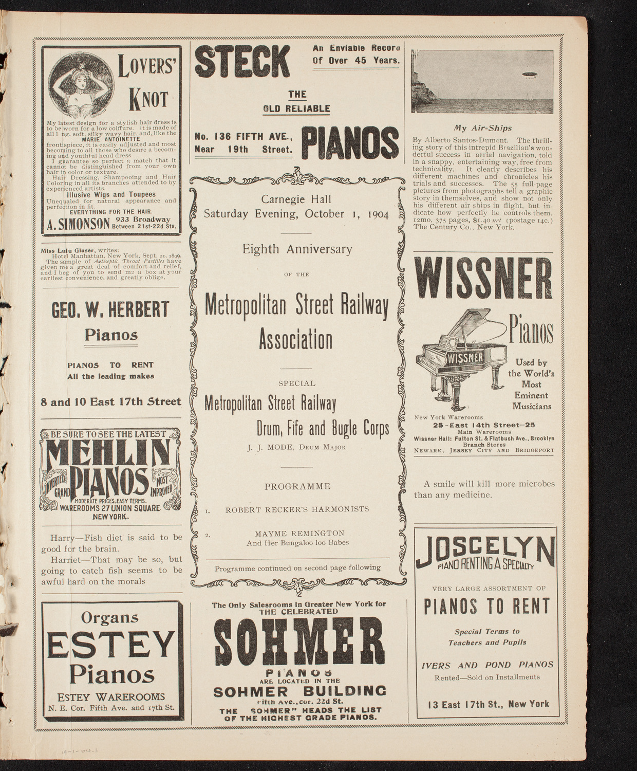 Meeting: Metropolitan Street Railway Association, October 1, 1904, program page 5