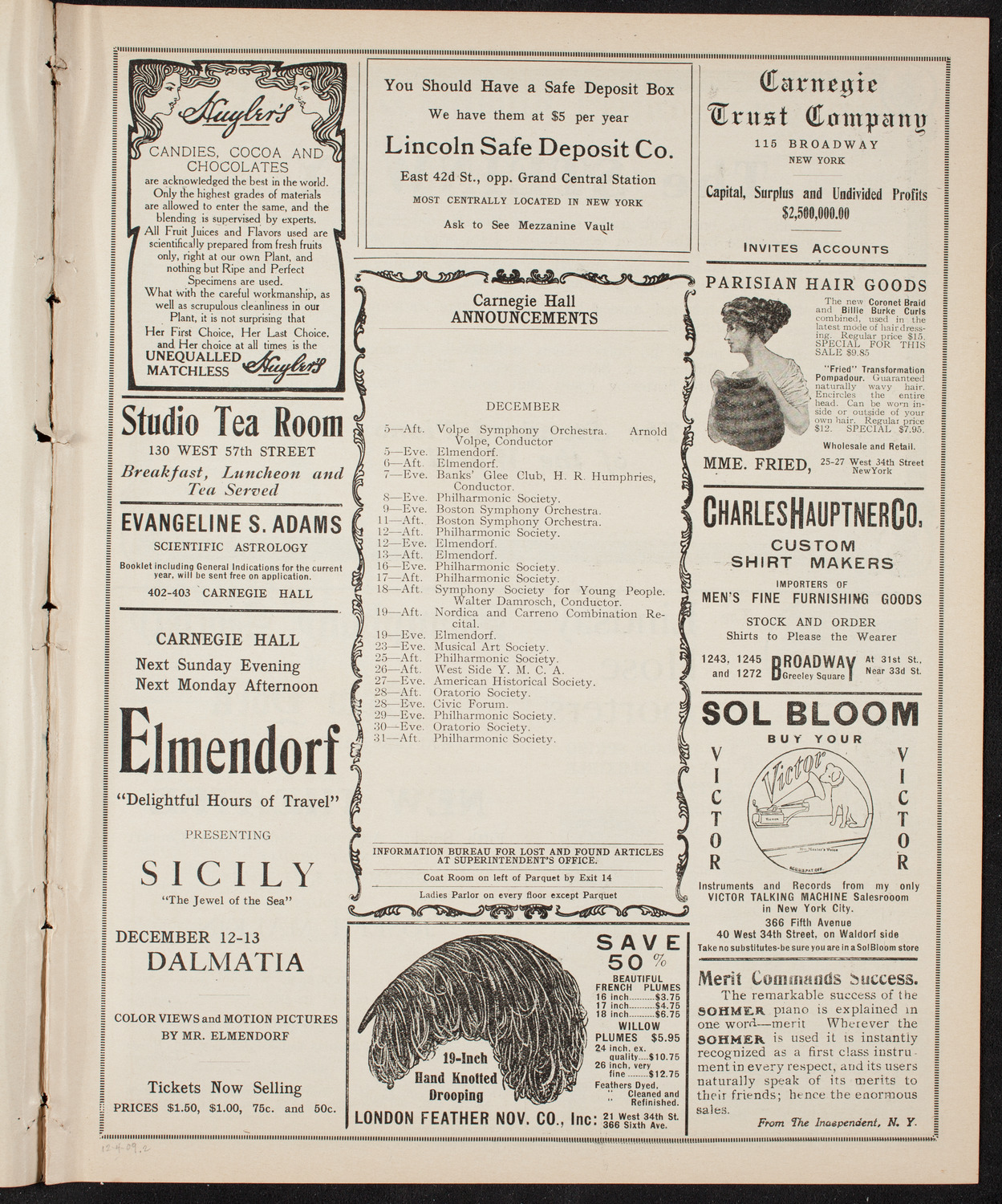 Teresa Carreño, Piano, December 4, 1909, program page 3