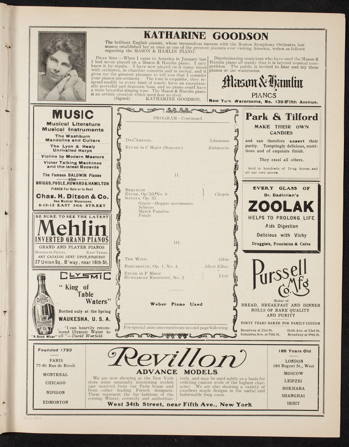 Adela Verne, Piano, October 17, 1908, program page 7