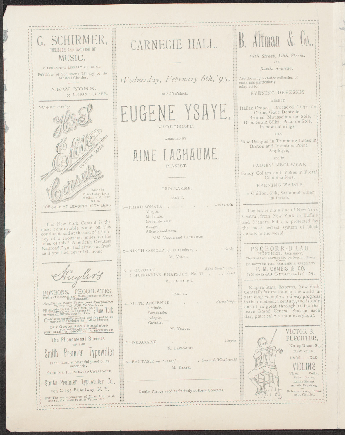 Eugène Ysaÿe, Violin, February 6, 1895, program page 2